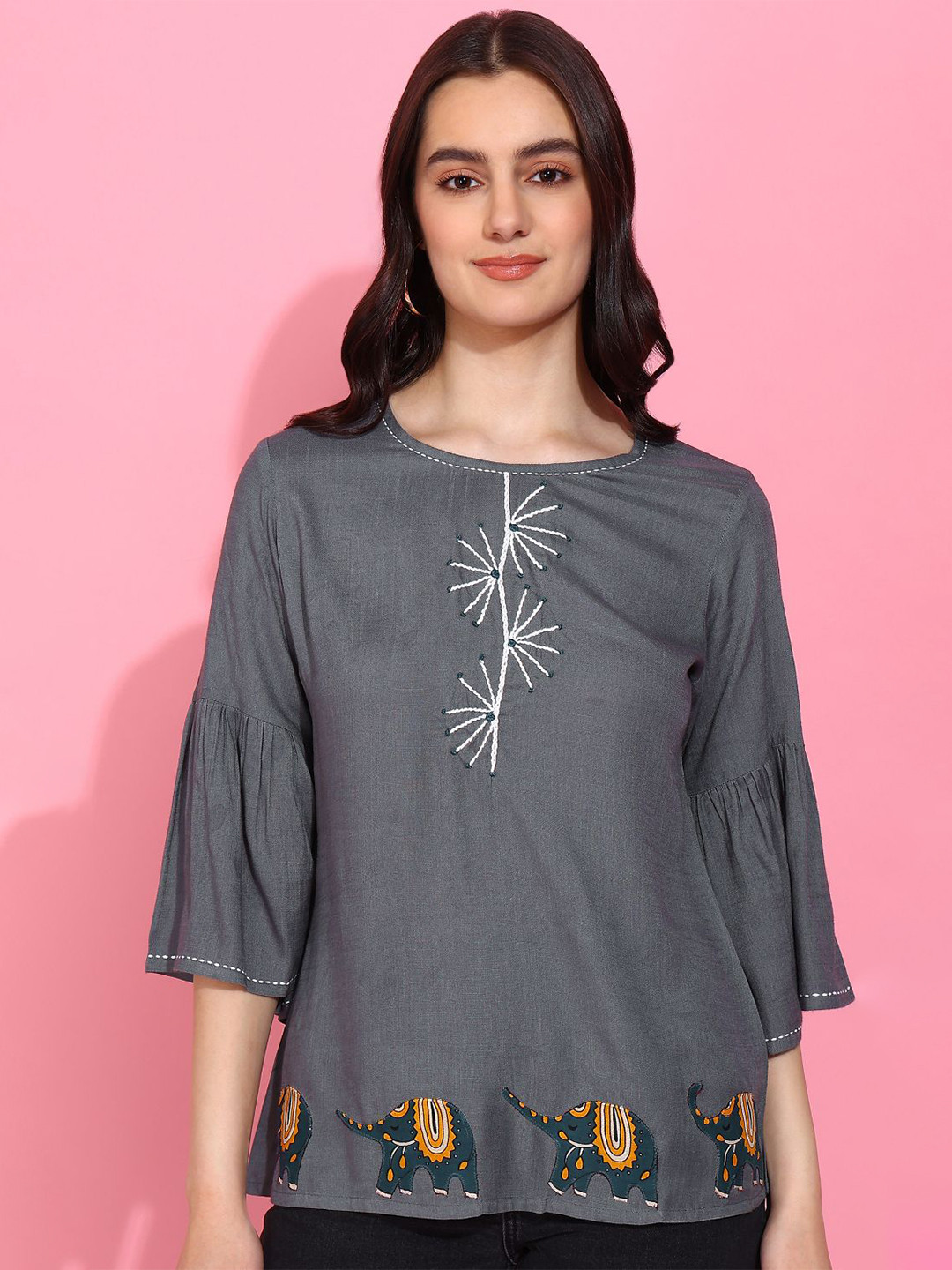 YASH GALLERY Women Embroidered Patch work Regular top