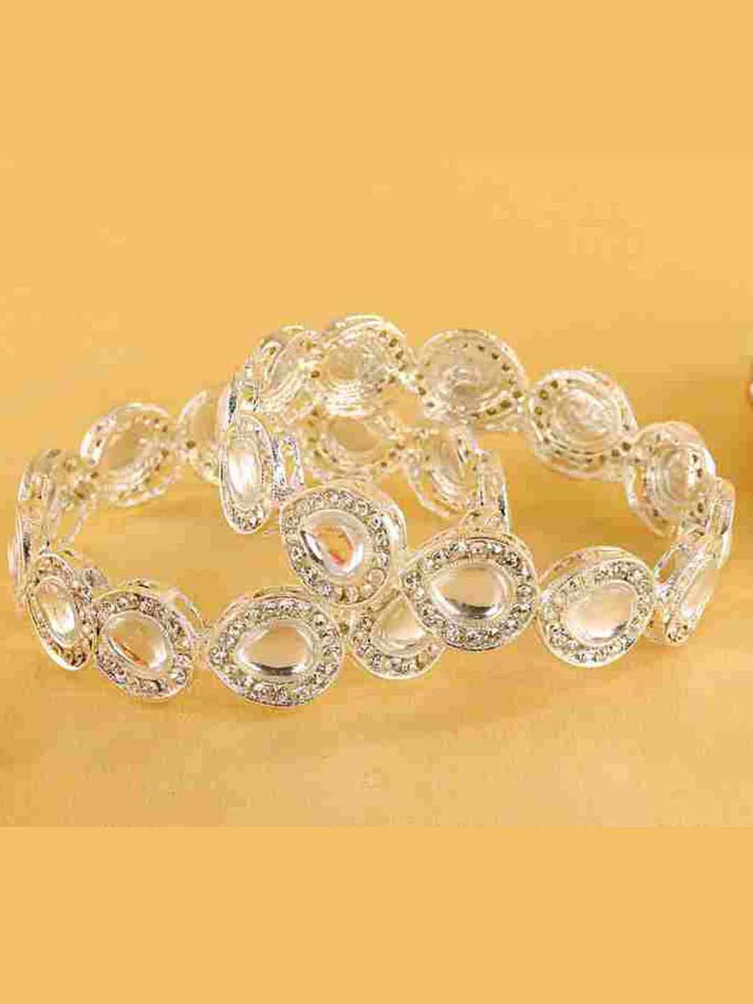ZULKA Set Of 2 Moti & Zircon Gemstone Metal Bangles