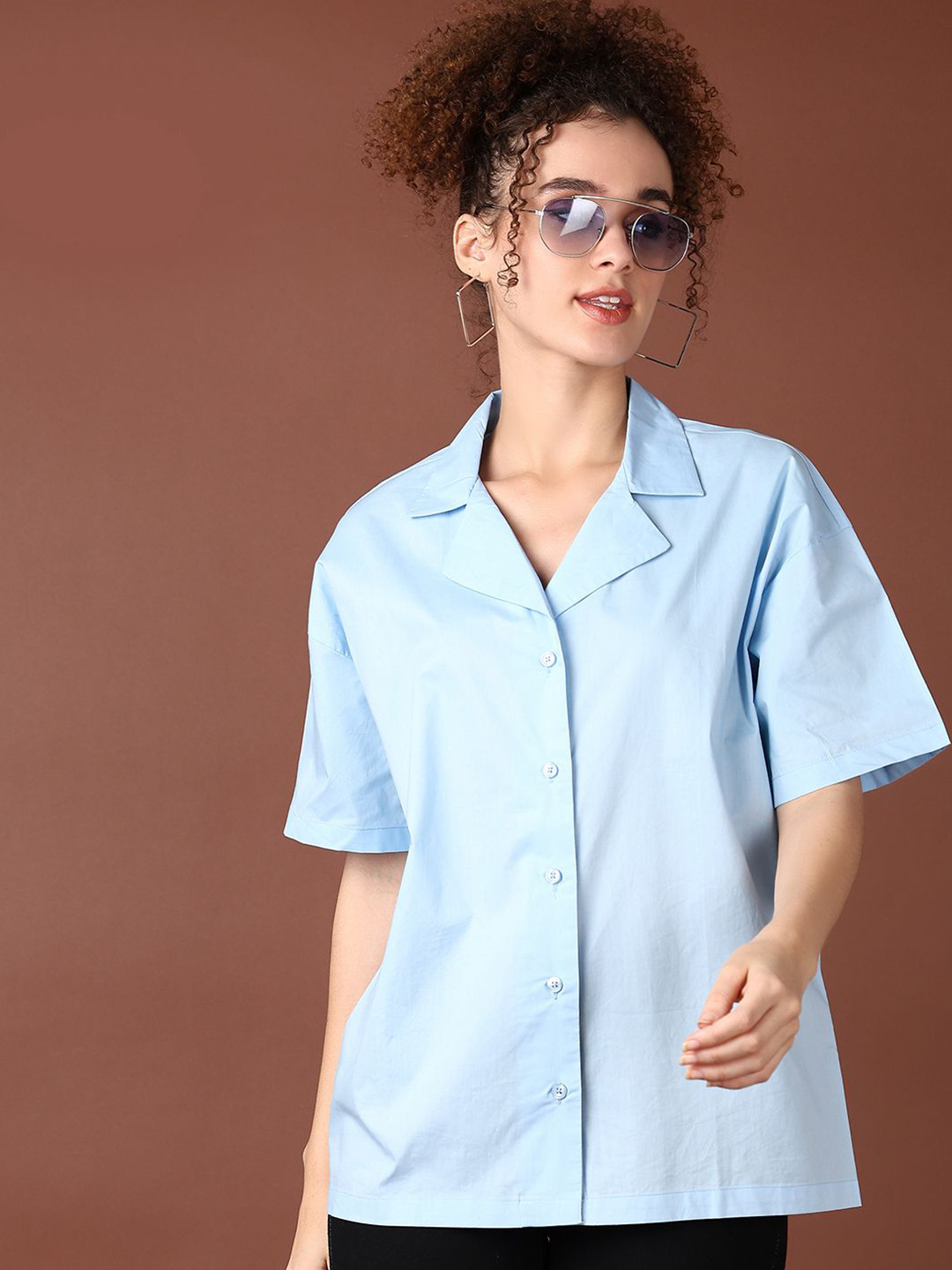 LIMEROAD Spread Collar Short Sleeves Casual Cotton Shirt