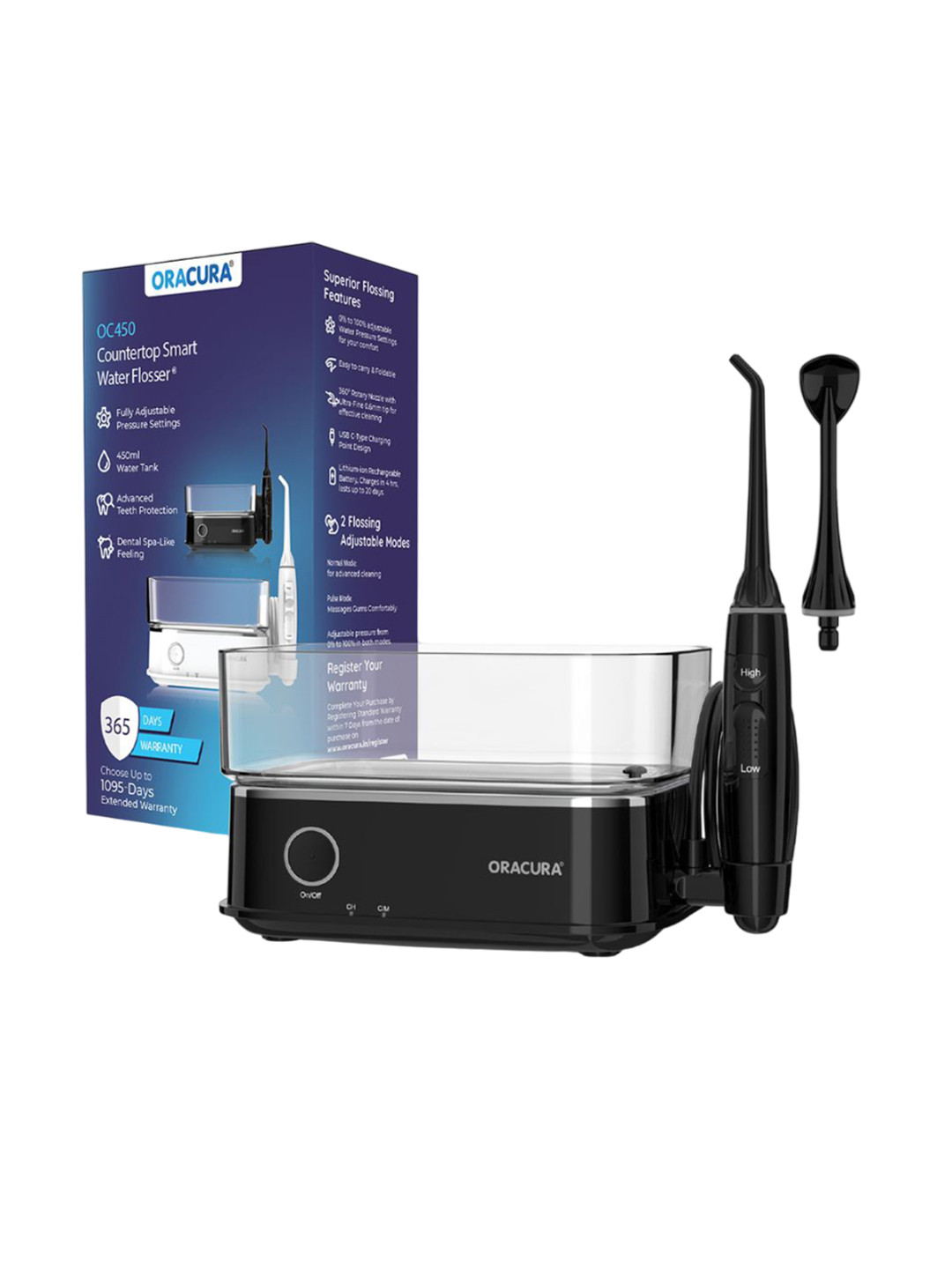 ORACURA OC450 Countertop Smart Water Flosser- Black