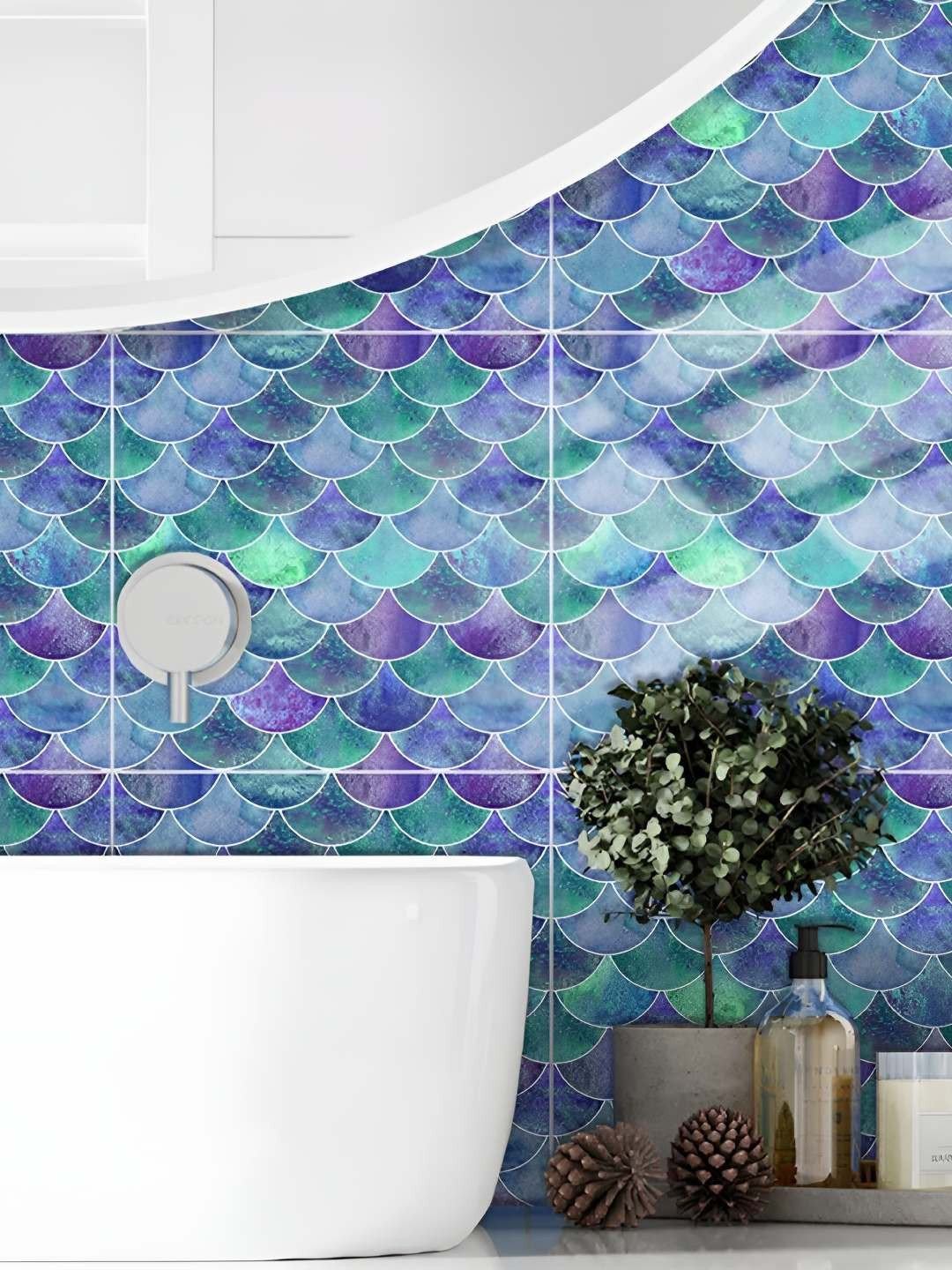 INDIAN ROYALS Blue & Green 3D Tile Printed Self-Adhesive & Durable Wall Sticker