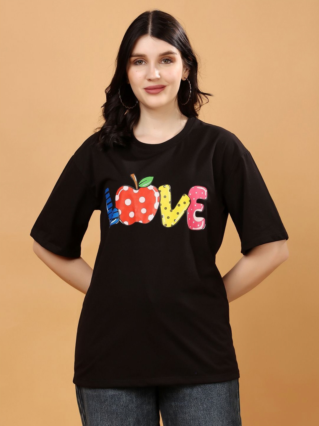 Louis Bayrad Oversized Typography Printed Drop-Shoulder Sleeves Cotton T-Shirt