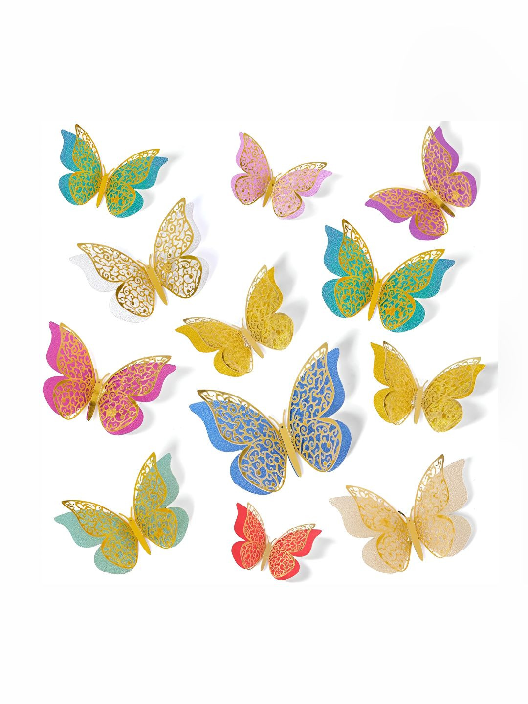 INDIAN ROYALS 12-Pcs Yellow & Pink Butterfly Self-AdhesiveWallStickers
