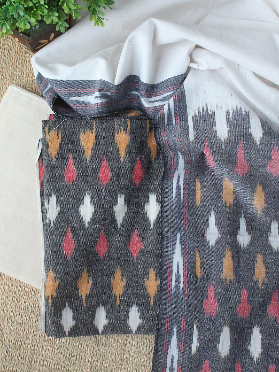 Weaves of Tradition Geometric Ikat Woven Design Pure Cotton Unstitched Dress Material