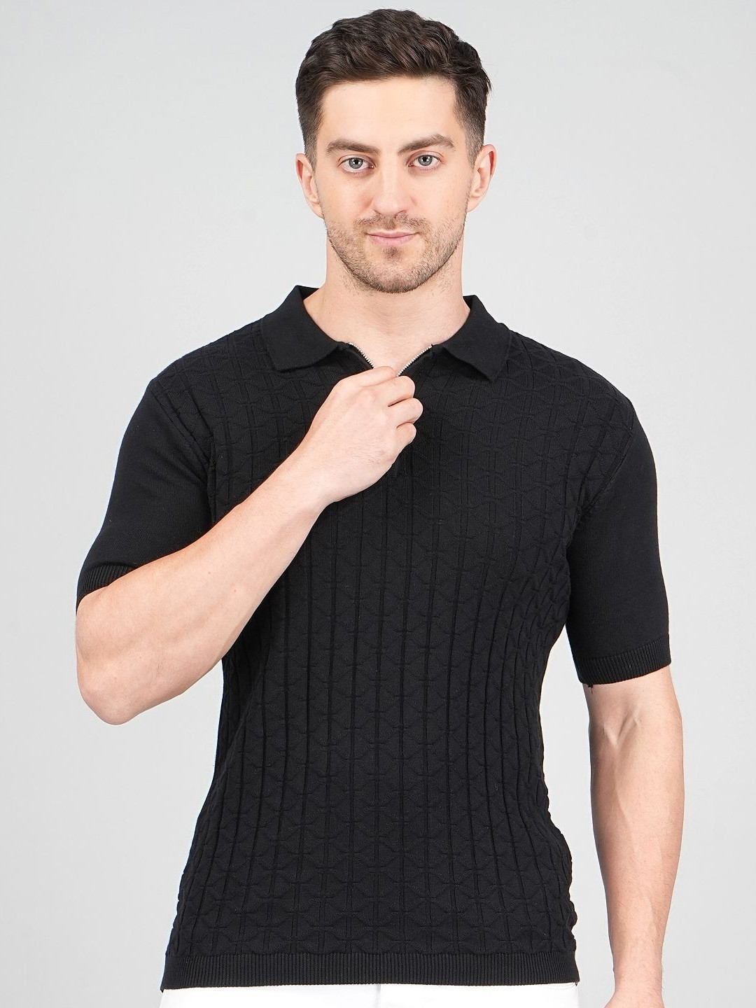 FEVERFEW Polo Collar Short Sleeves Pure Cotton T-Shirt