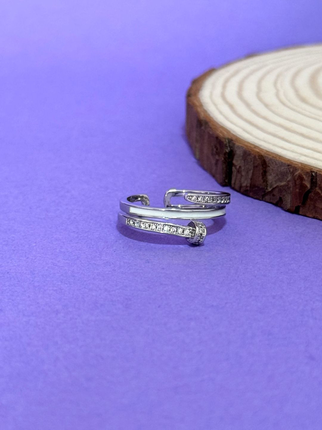 The Jewellery Tale Silver Plated Stone Studded Adjustable Finger Ring