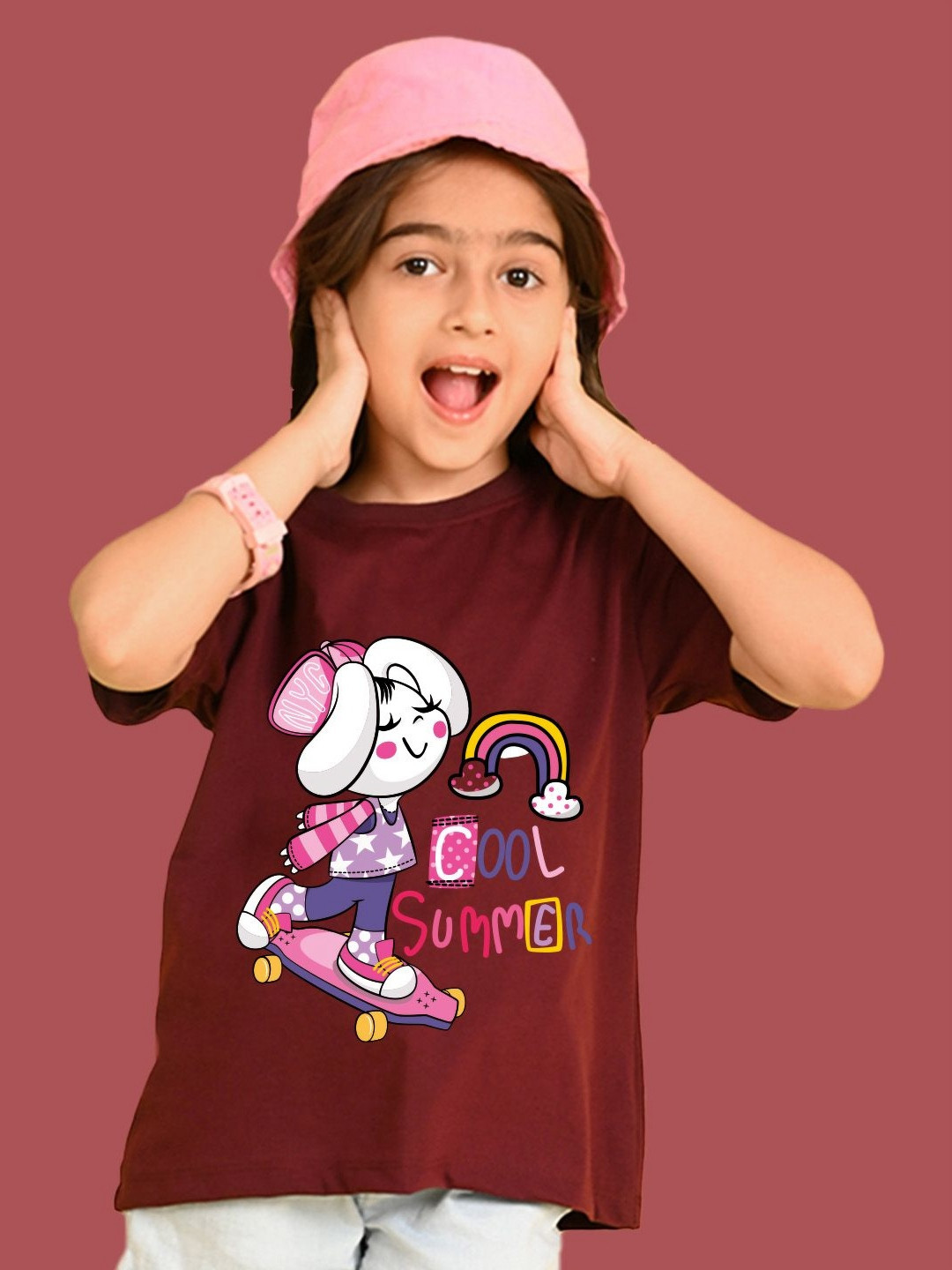 NUSYL Girls Cool Summer Printed Round Neck Short Sleeves Oversized T-shirt