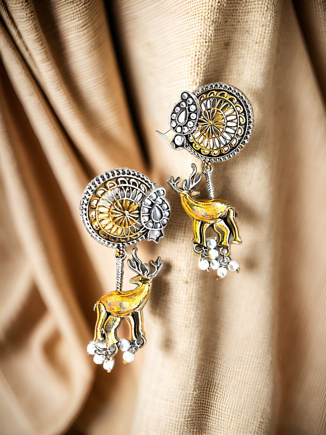 Bucciato Private Limited Gold-Plated Artificial Beads Animal Shaped Drop Earrings