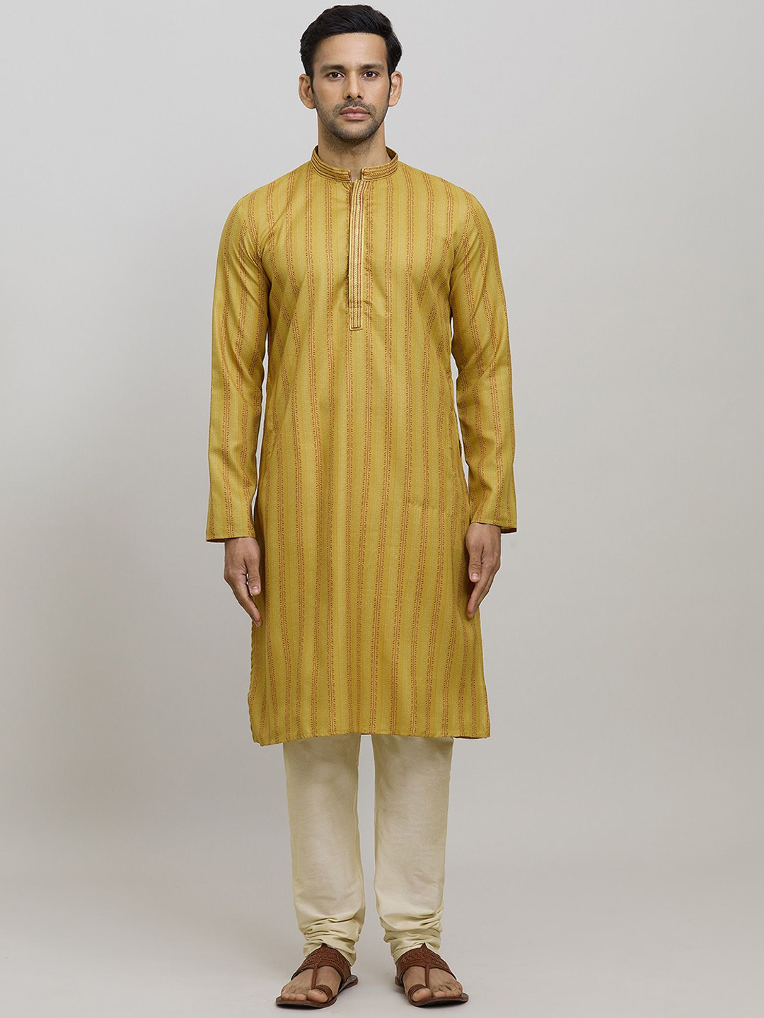 Arihant Rai Sinha Geometric Printed Mandarin Collar Straight Poly Cotton Kurta & Churidar
