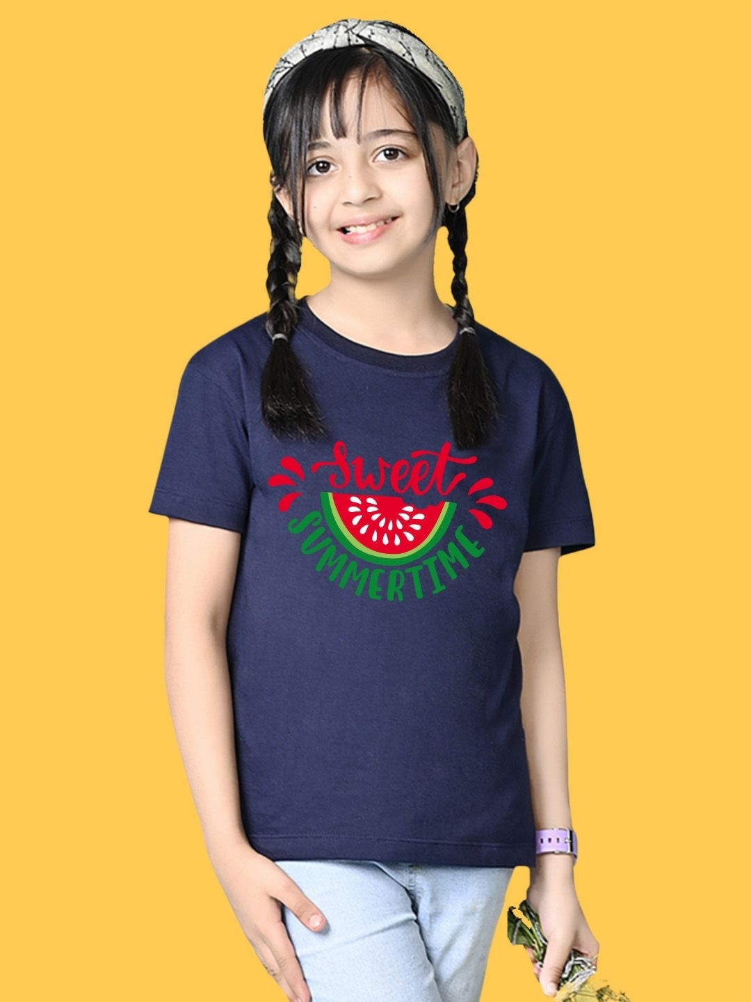 NUSYL Girls Sweet Summertime Printed Round Neck Short Sleeves Oversized T-shirt