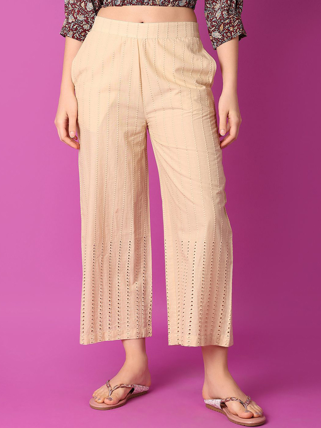 LIMEROAD Women Self Design Peg Trousers