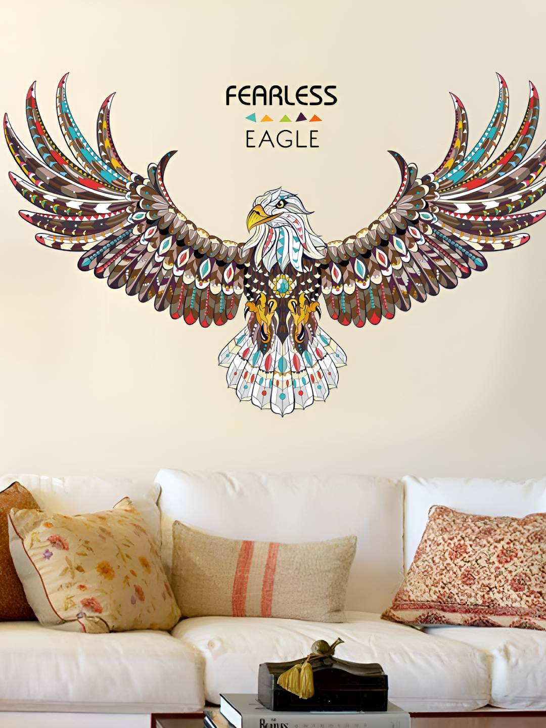 INDIAN ROYALS Brown & Yellow Eagle Wings Printed Self-Adhesive & Durable Wall Sticker