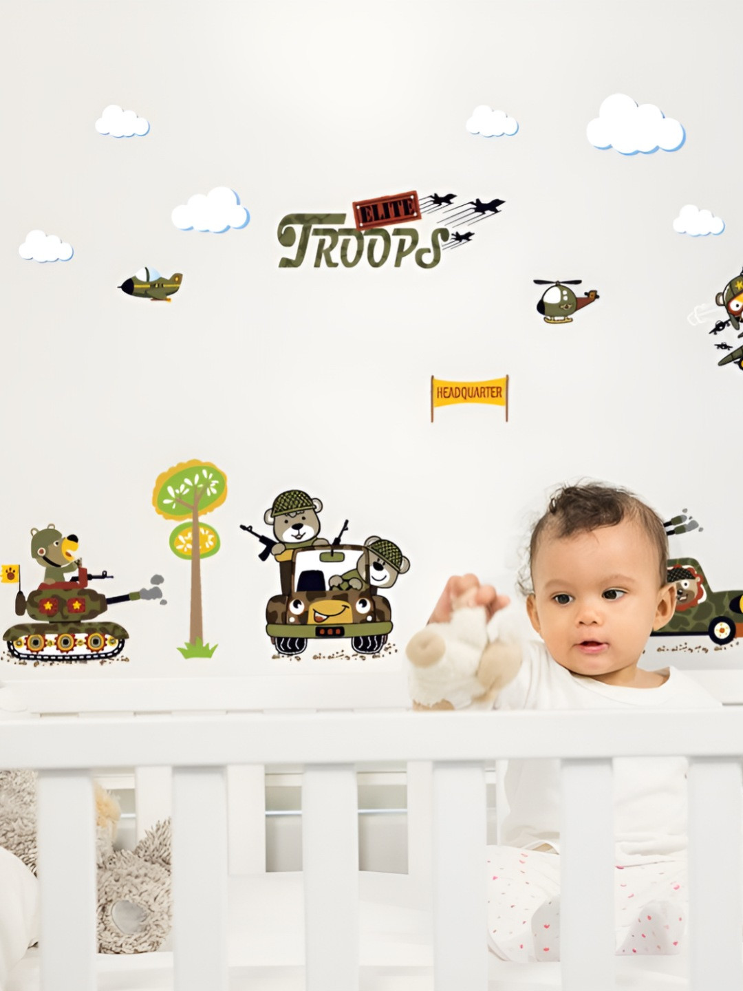 INDIAN ROYALS Green & Brown Cartoon Airplane Printed Self-Adhesive & Durable Wall Sticker