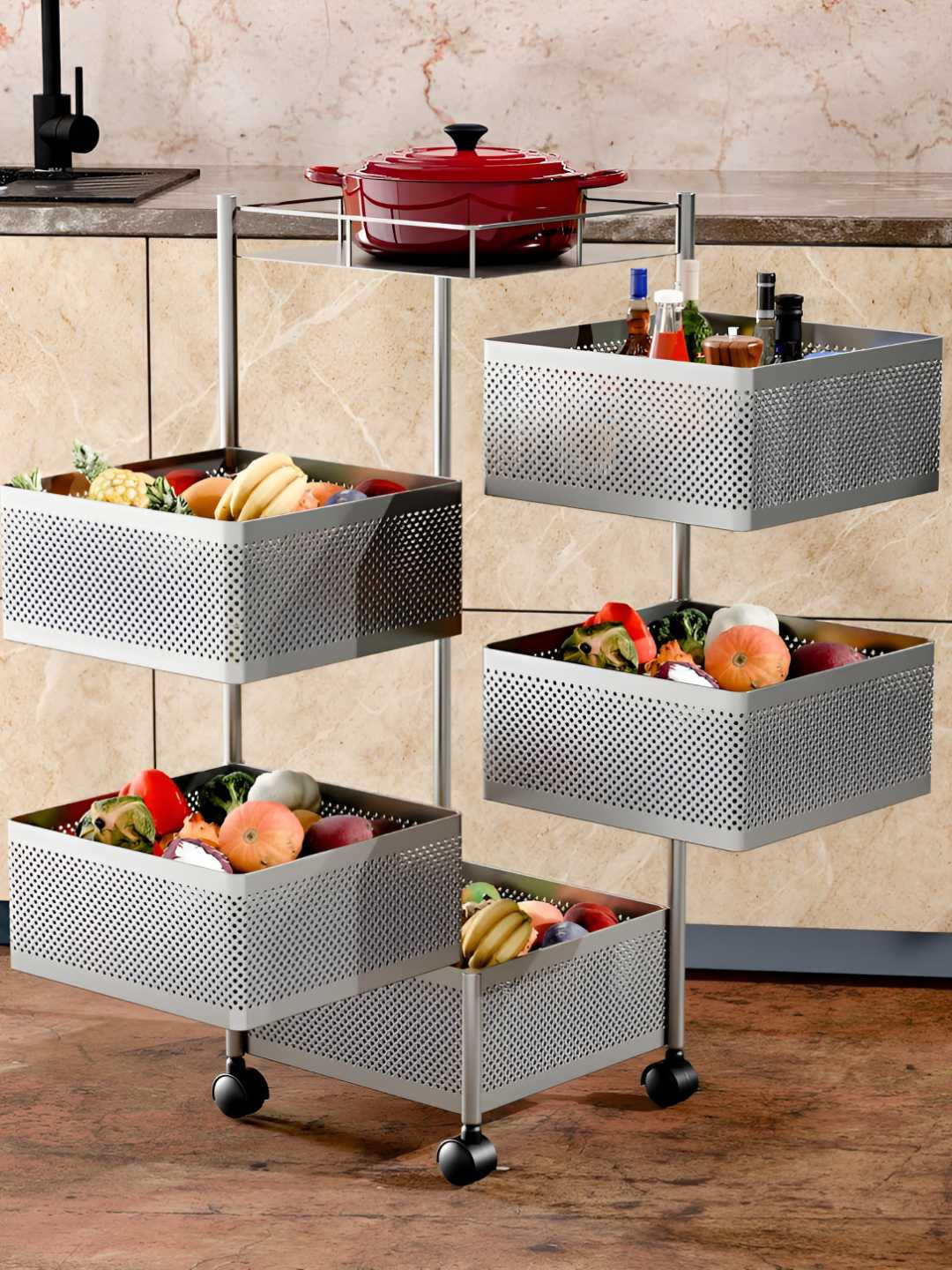 TEX-RO Silver-Toned Kitchen Trolley