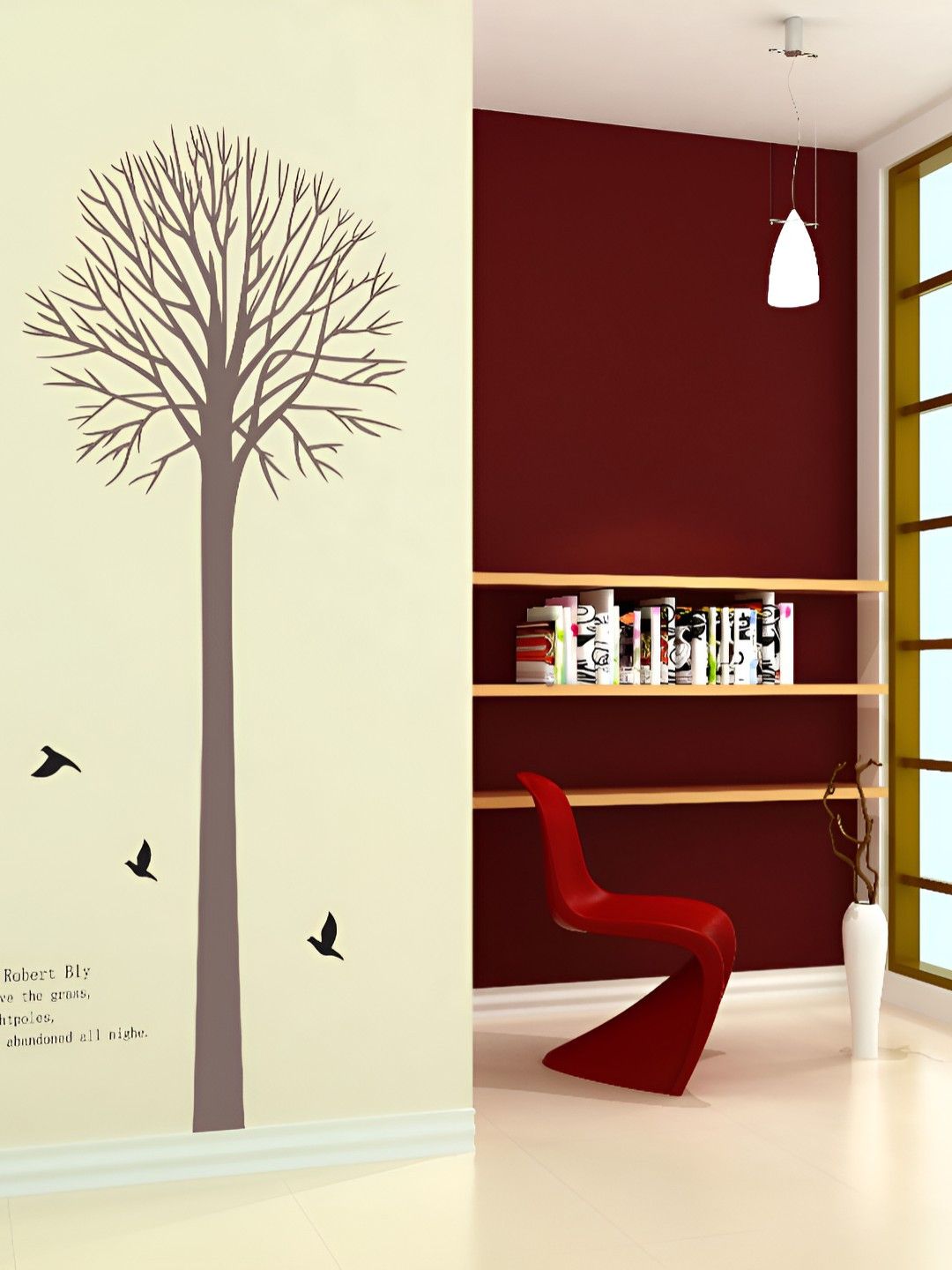 INDIAN ROYALS Brown Love Poem Brown Nature Tree Printed Waterproof Wall Stickers