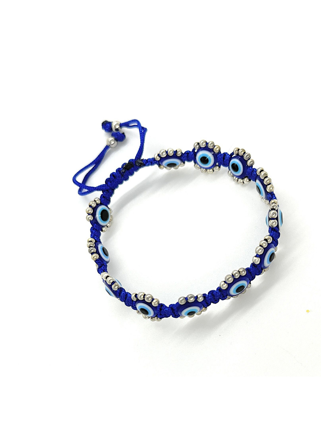 Jyokrish Silver-Plated Evil eye Flower Design Artificial Beaded Wraparound Bracelet