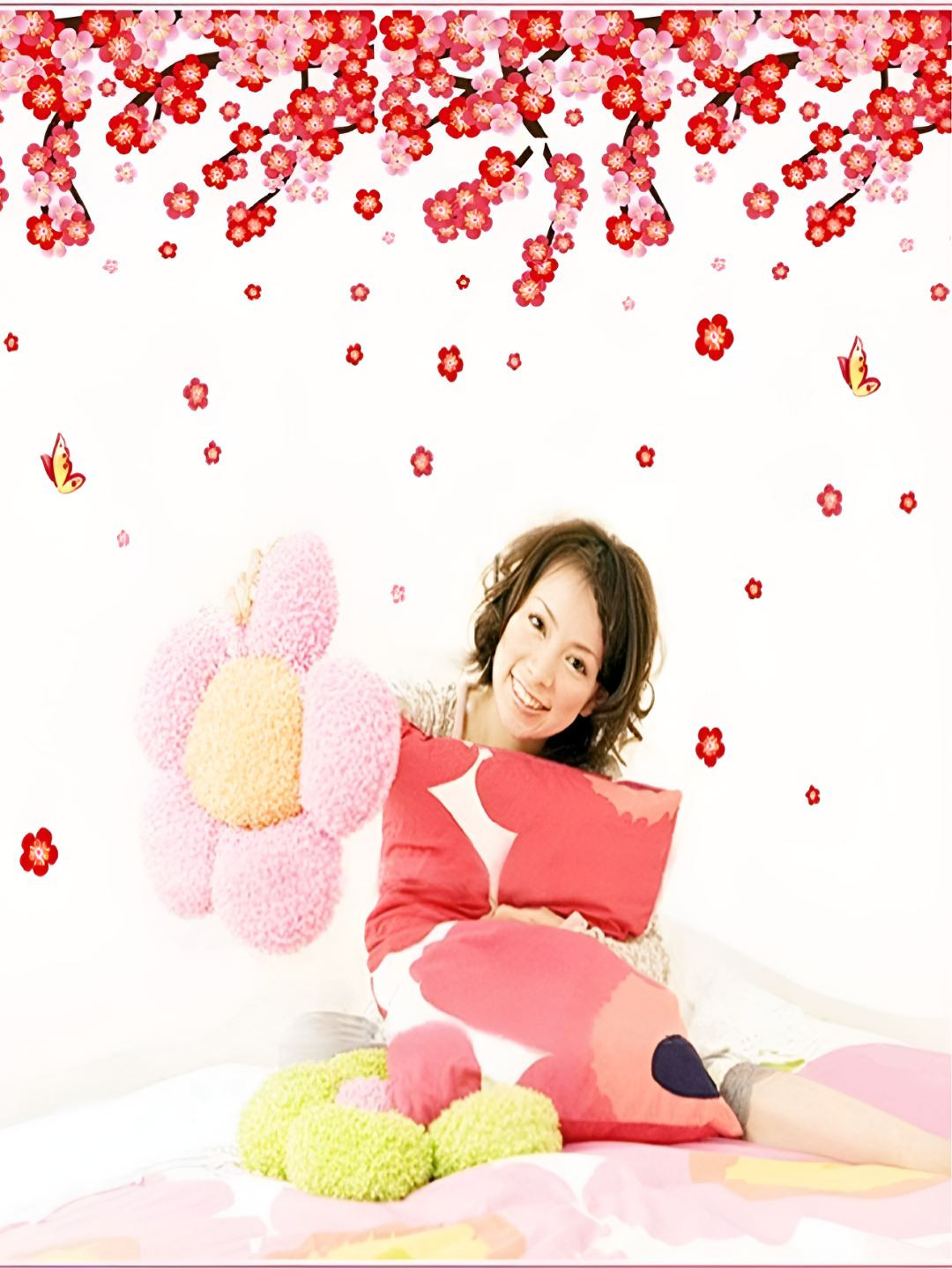 INDIAN ROYALS Red Flower Design Self Adhesive Wall Sticker