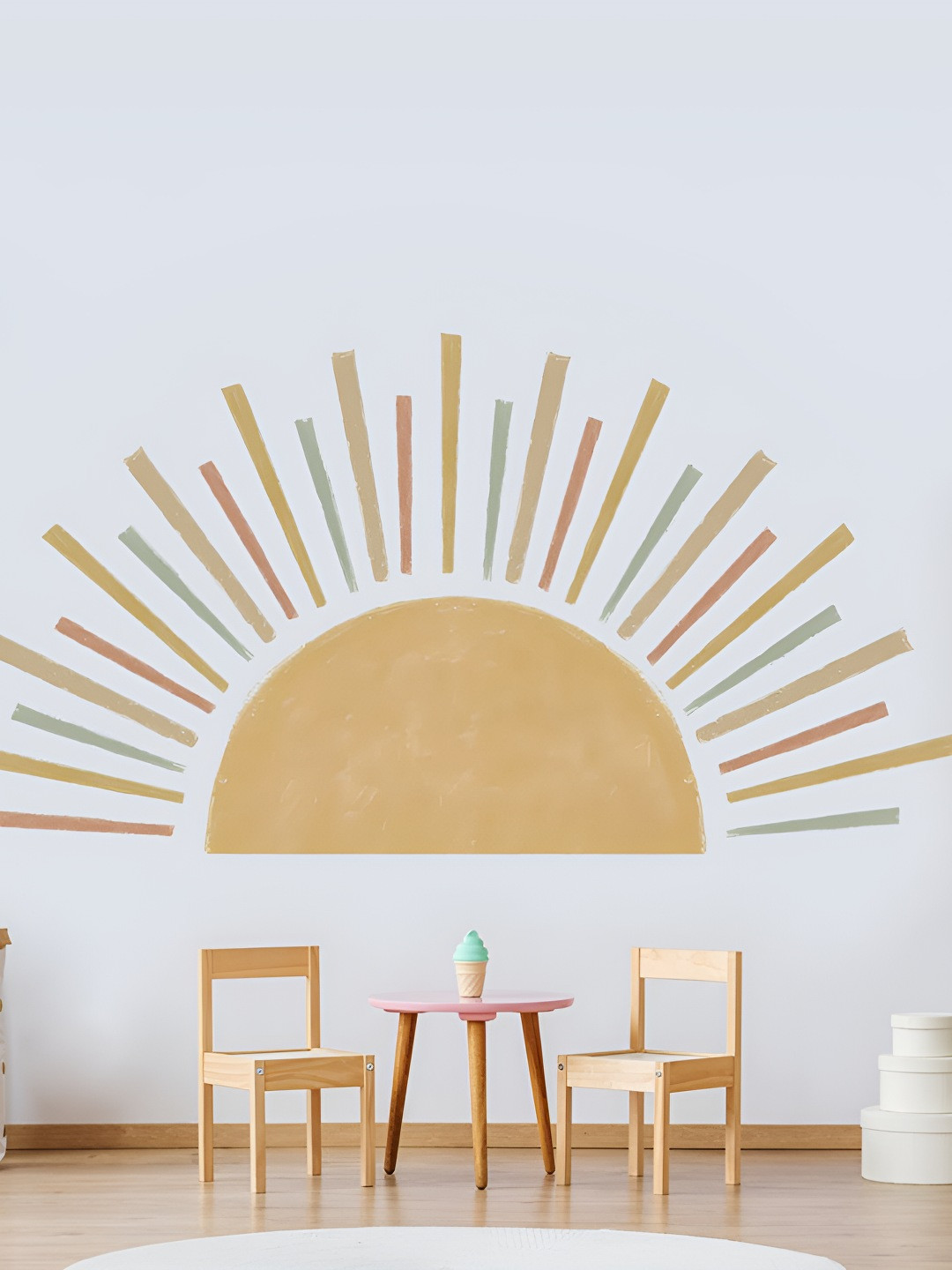 INDIAN ROYALS Brown & Green Boho Half Sun Kids Decorative Wall Sticker