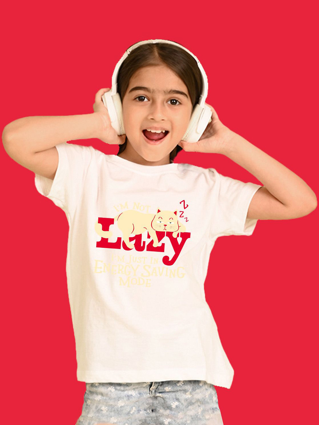 NUSYL Girls Lazy Text Printed Round Neck Short Sleeves Oversized T-shirt