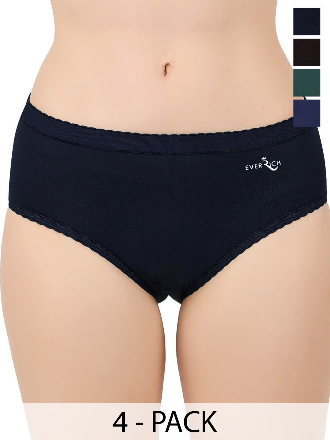 EverRich Pack Of 4 Cotton Mid-Rise Seamless Hipster Briefs MY-ER-PLAIN-OE-4PC