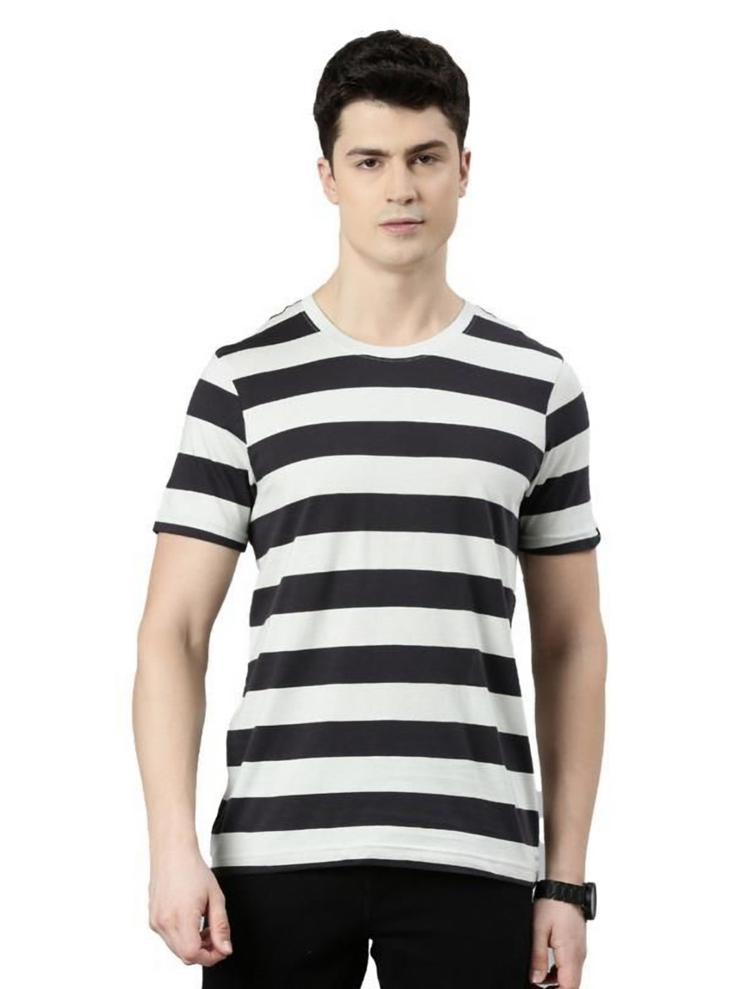 FASO Men Striped Monochrome Pockets T-shirt