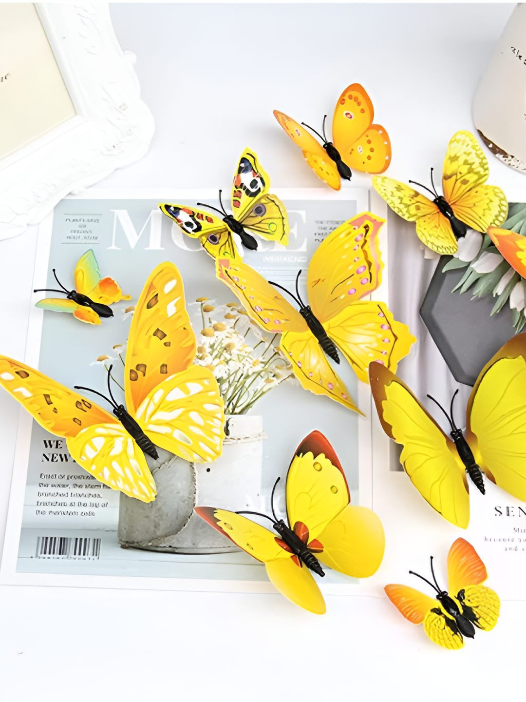 INDIAN ROYALS 12-Pcs Yellow & Black 3D Magnet Waterproof Wall Sticker