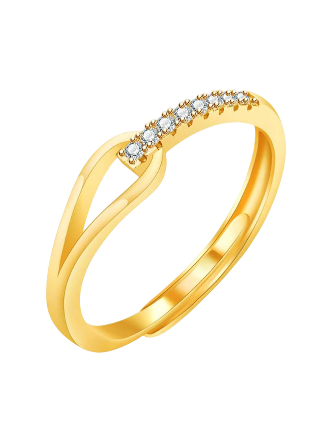 Bling Queen Gold Plated Zirconia-Studded Uncluttered Adjustable Finger Ring