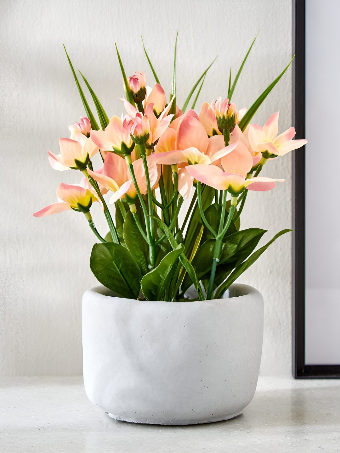 Home Centre Pink & Green Platycodon Artificial Plant With Pot