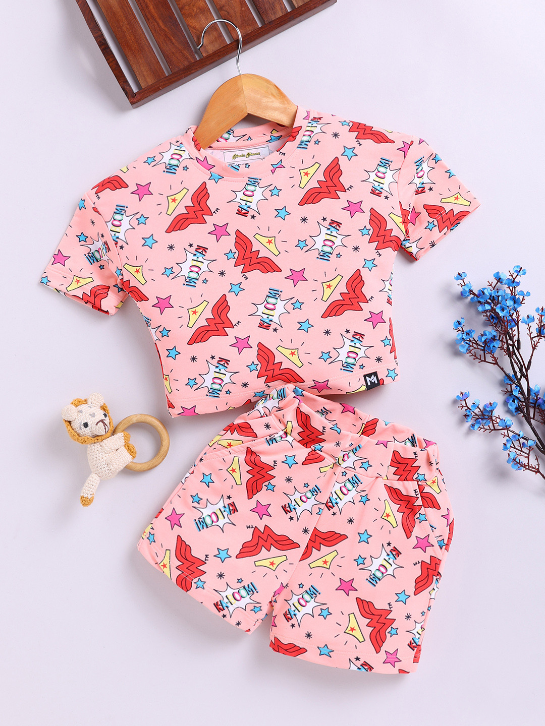 YK X Minute Mirth Girls Wonder Woman Printed T-shirt With Shorts