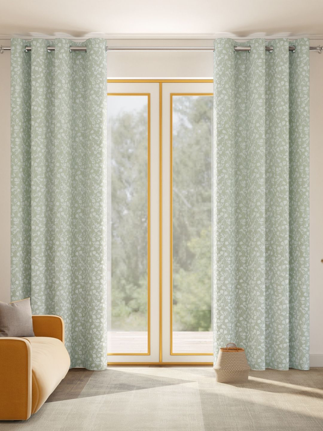 haus & kinder Ginkgo Serenity Sea Green 2 Pieces Embroidered Room Darkening Door Curtains