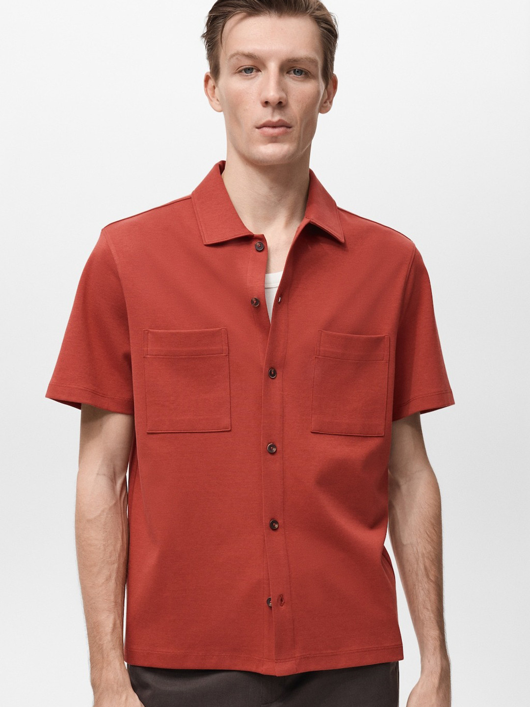 MANGO MAN Patch Pocketed Casual Shirt