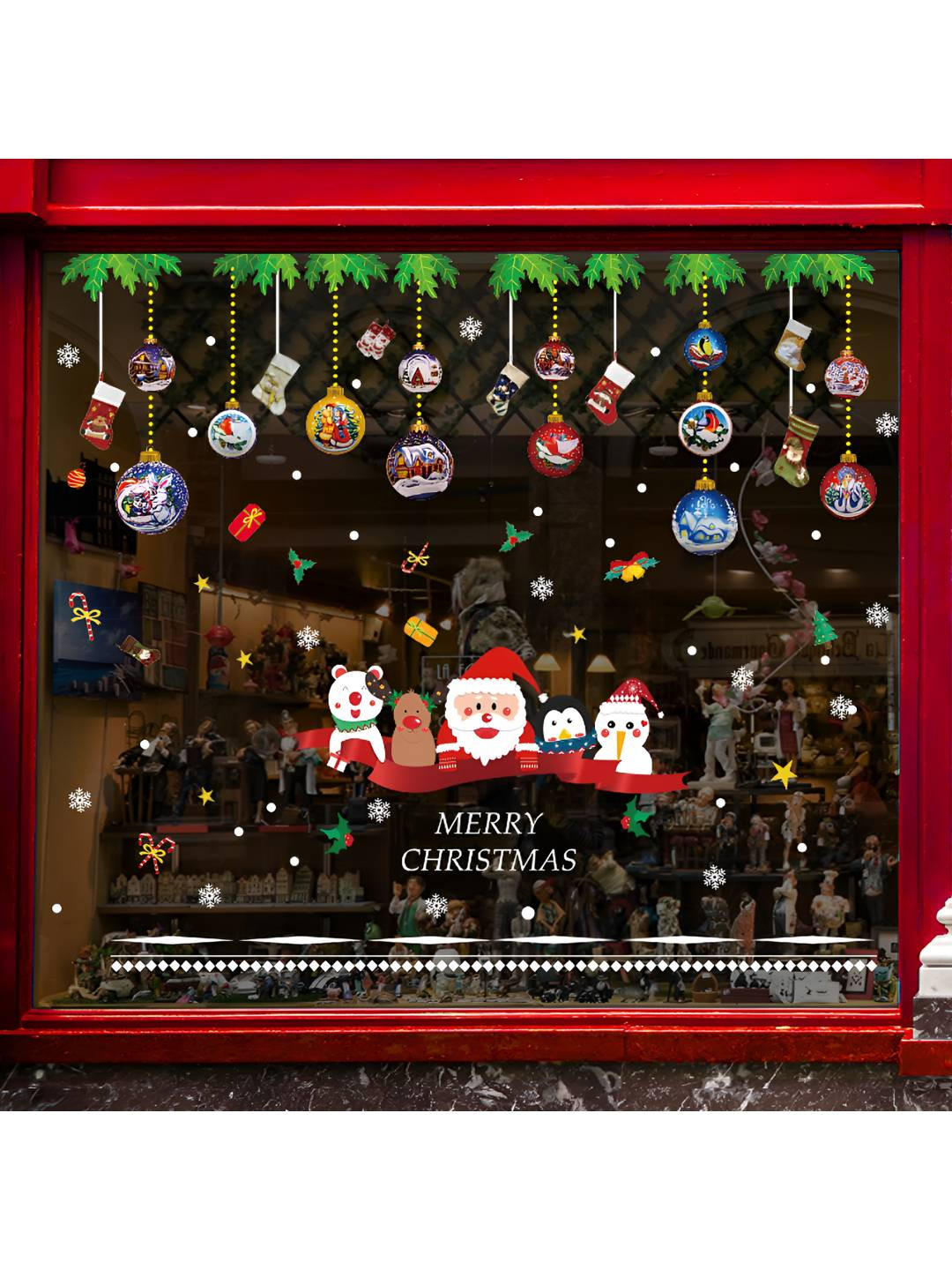 INDIAN ROYALS Red & White Merry Christmas Printed Self-Adhesive & Durable Wall Sticker