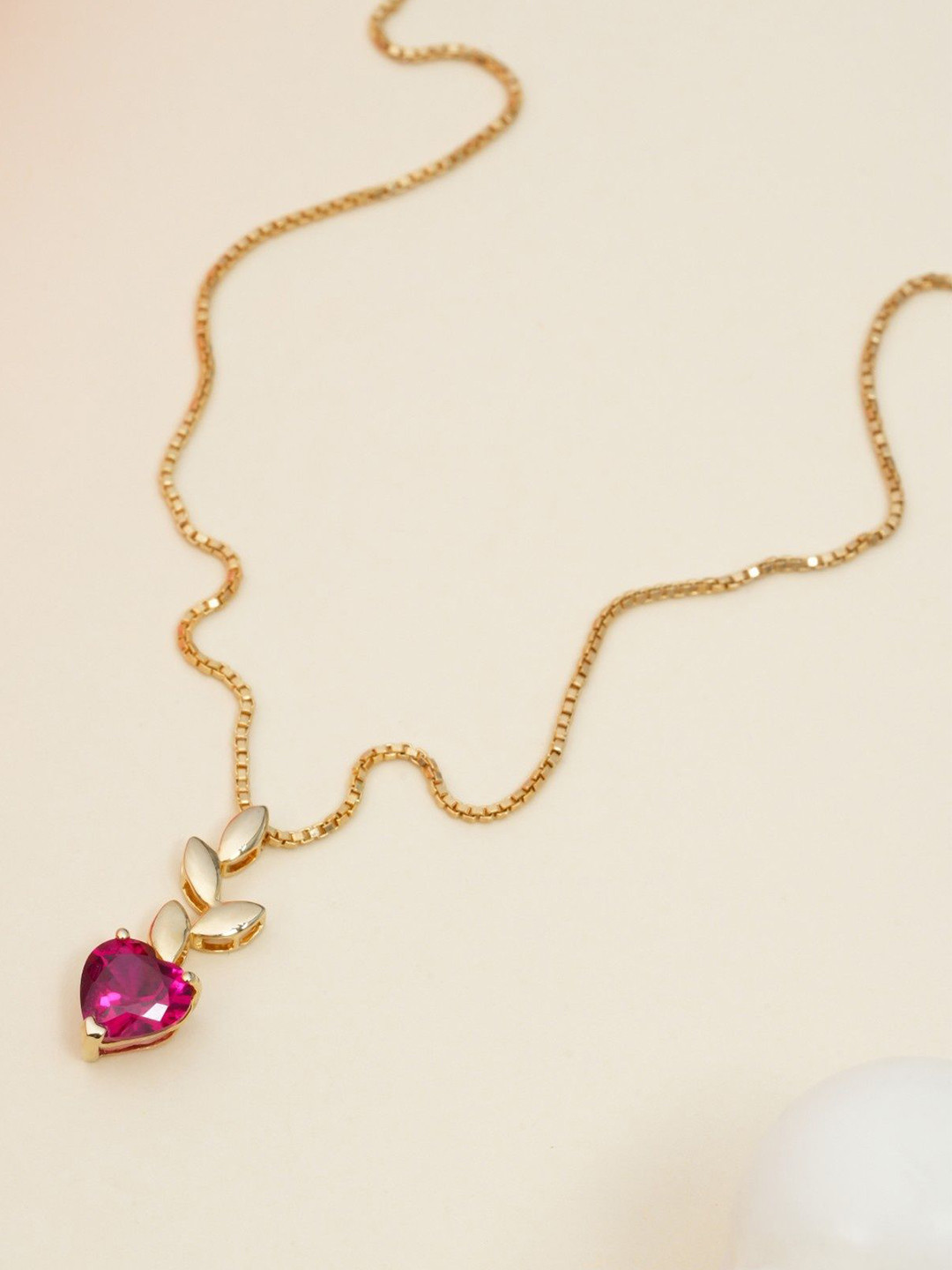 Orebella 925 Sterling Silver Chain Pendant with Real 18K Ruby Heart Gold Plating