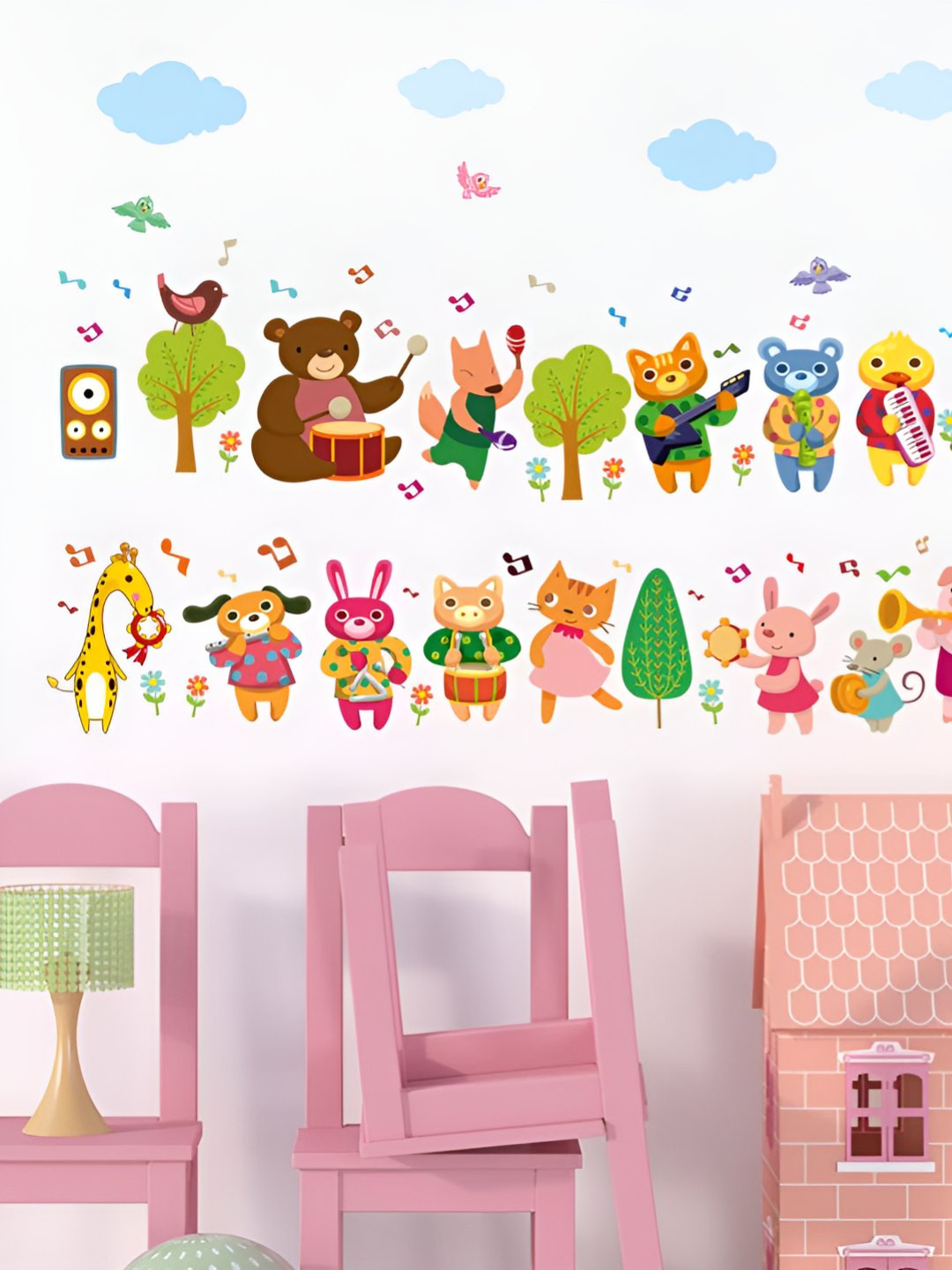 INDIAN ROYALS Green & Brown Kids Nursery Cartoon Animal Band Self Adhesive Wall Sticker
