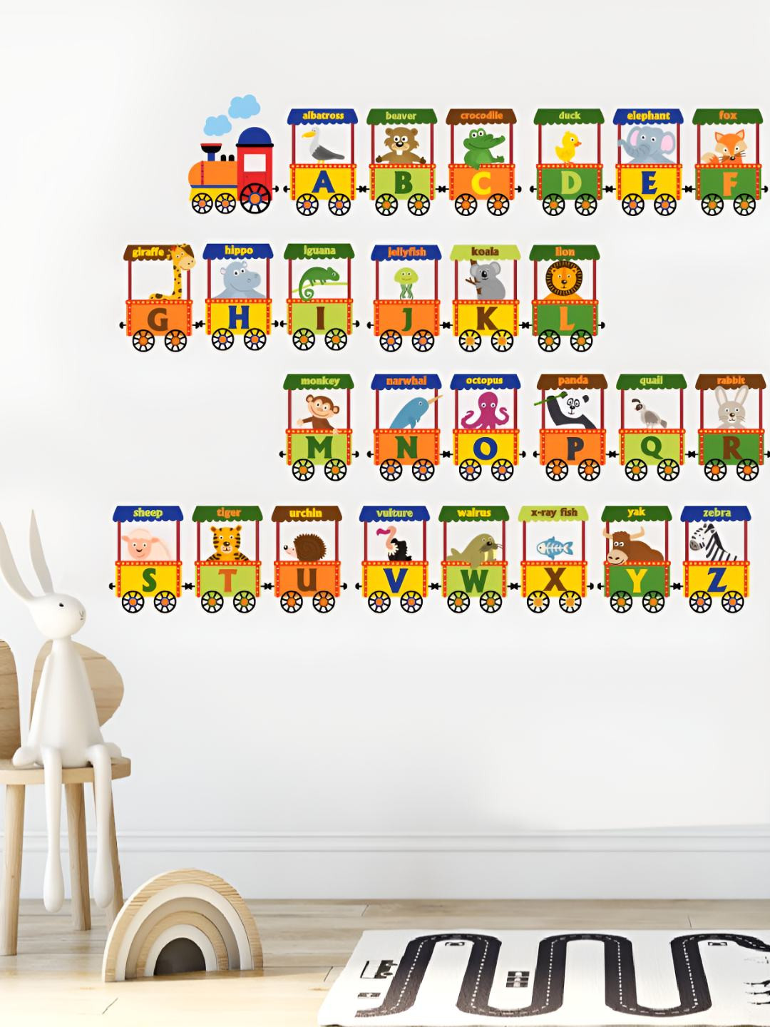 INDIAN ROYALS Yellow & Green Zoo Alphabet Train Kindergarten Waterproof Wall Sticker