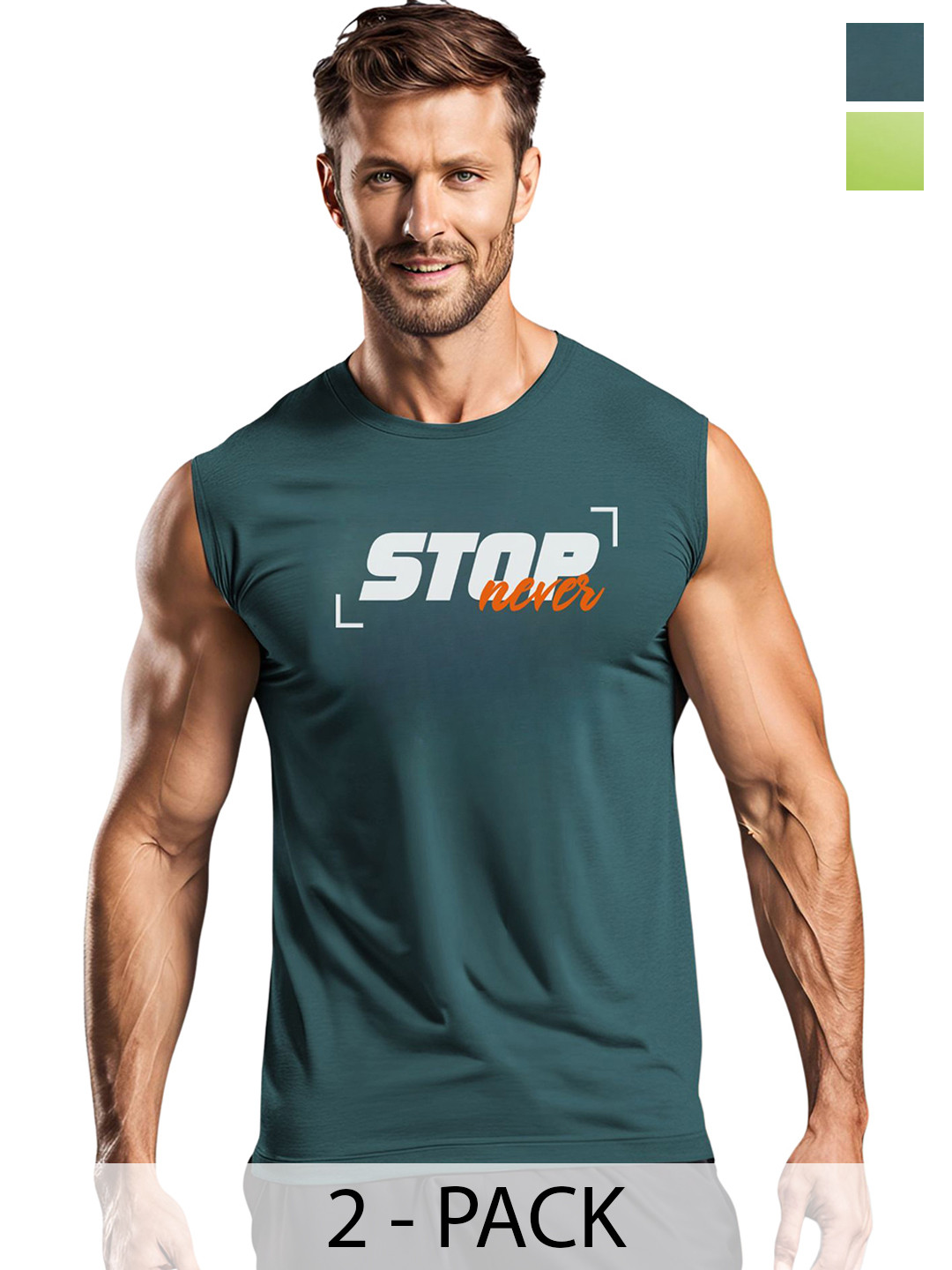 3Colors Pack Of 2 Printed Dri-FIT Gym Vests VEST-2C-CCUT-AF NEVRSTOP_GREEN UNSTOP_M