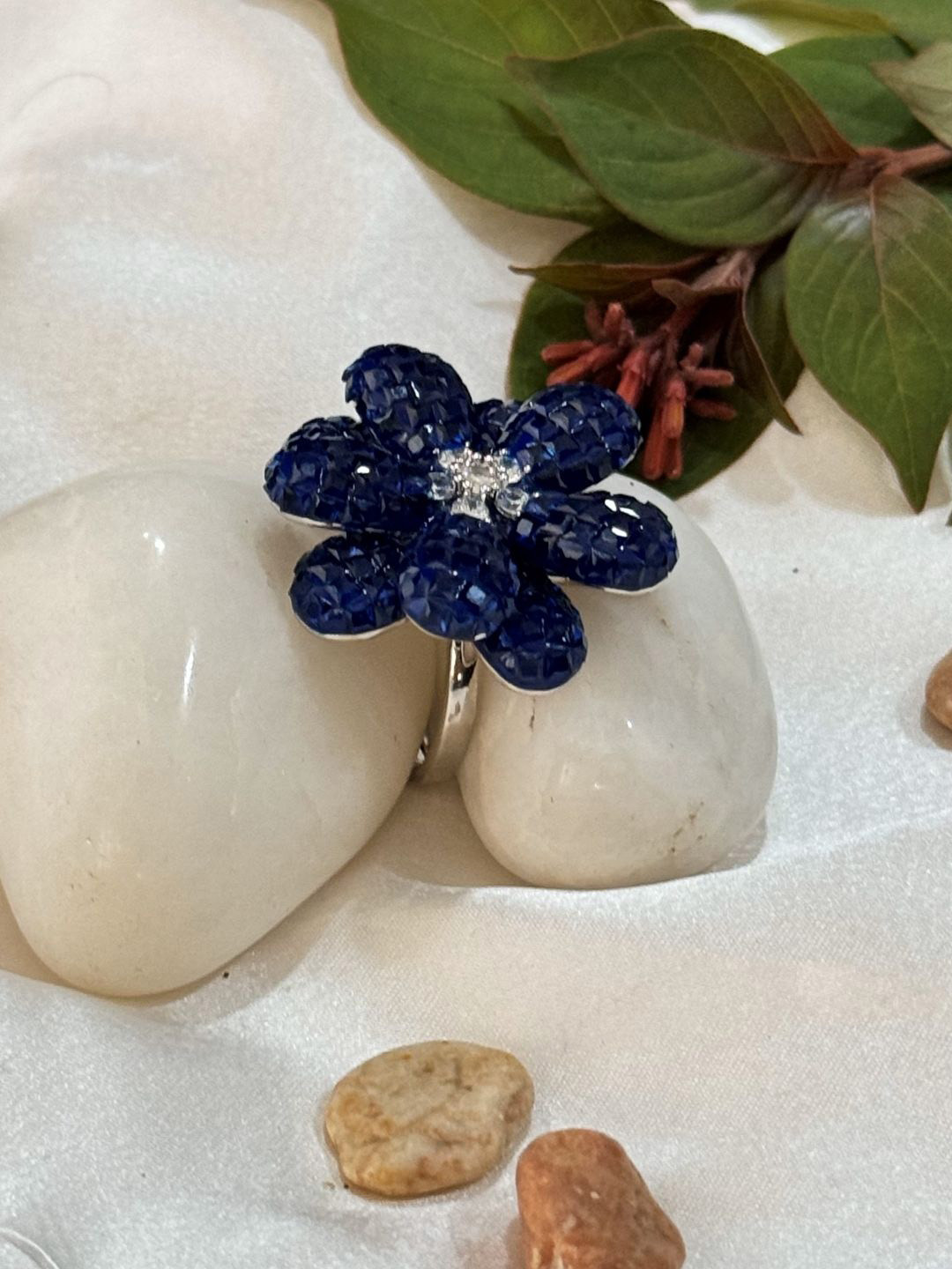 The Jewellery Tale Silver Plated Stone Studded Adjustable Finger Ring