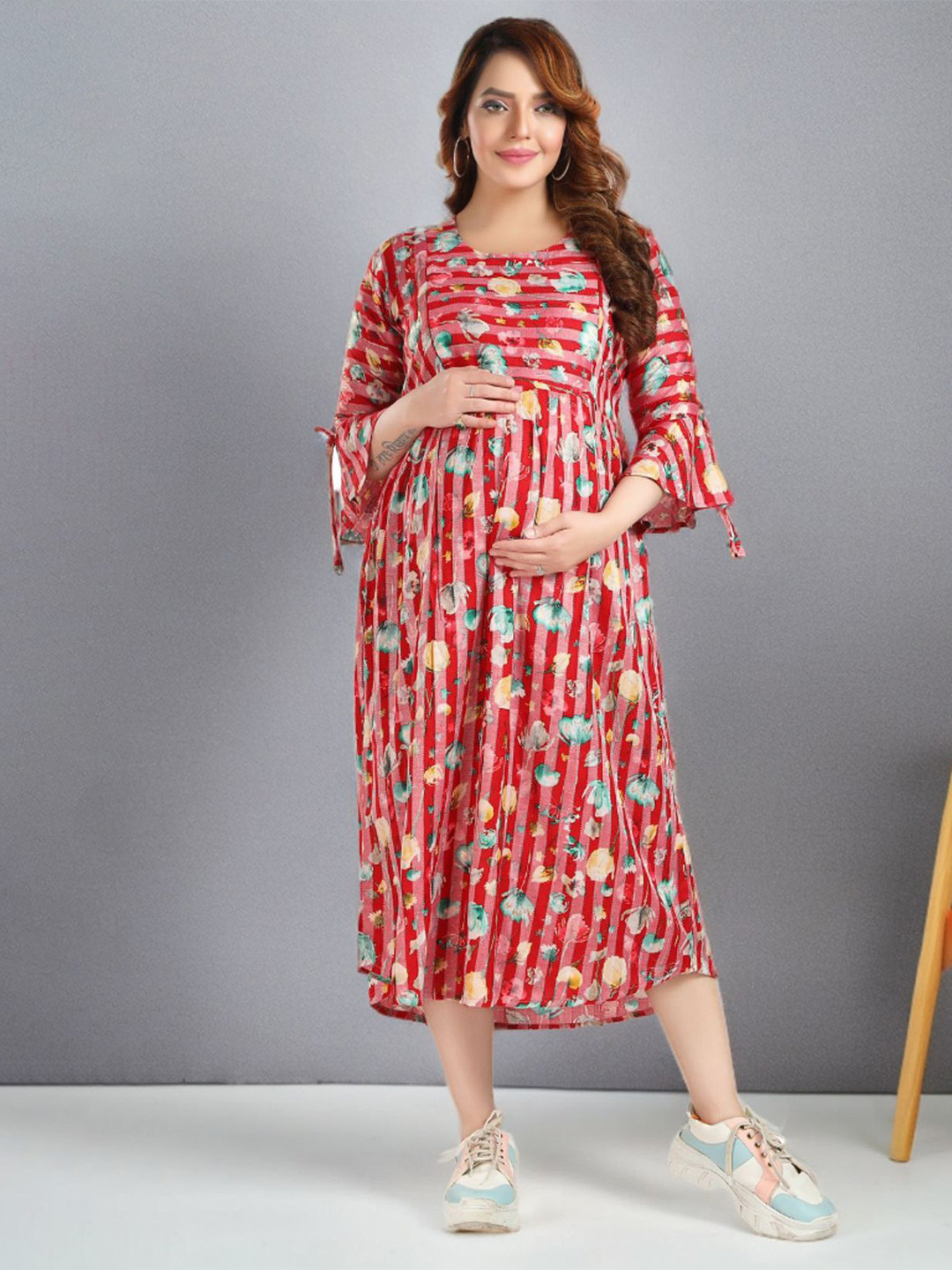 MomsBae Maternity Empire Midi Maternity Dress