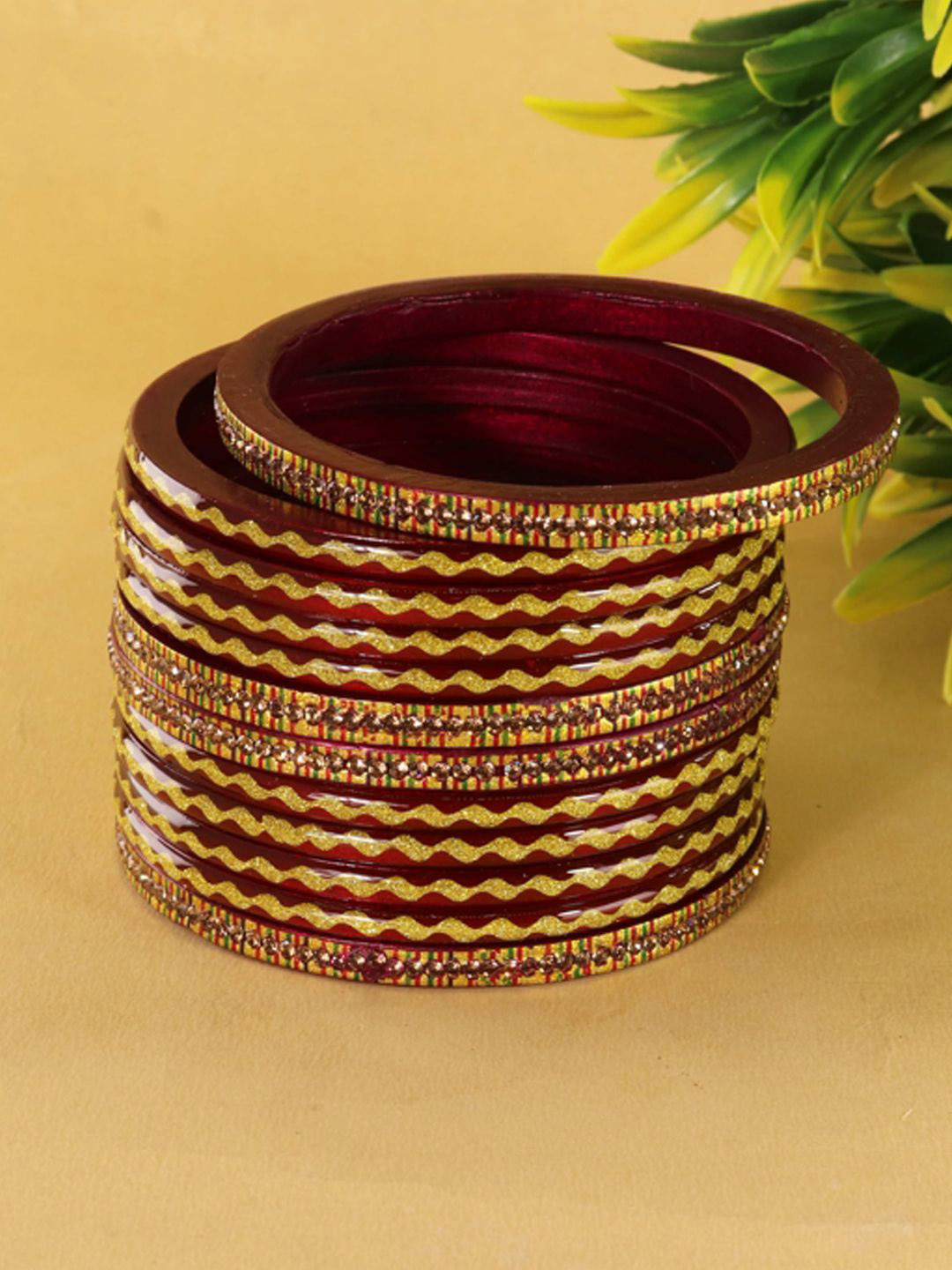 ZULKA Set Of 12 Lac Zircon Diamond Stone Bangles