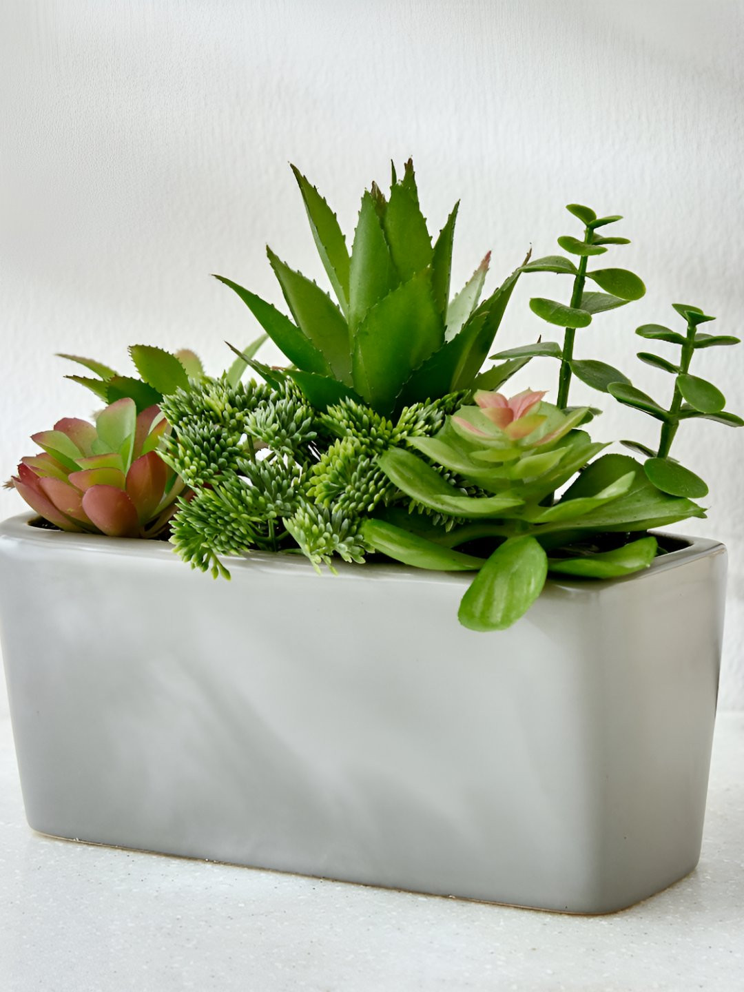 Home Centre Green & Pink Aloevera Artificial Plant With Pot