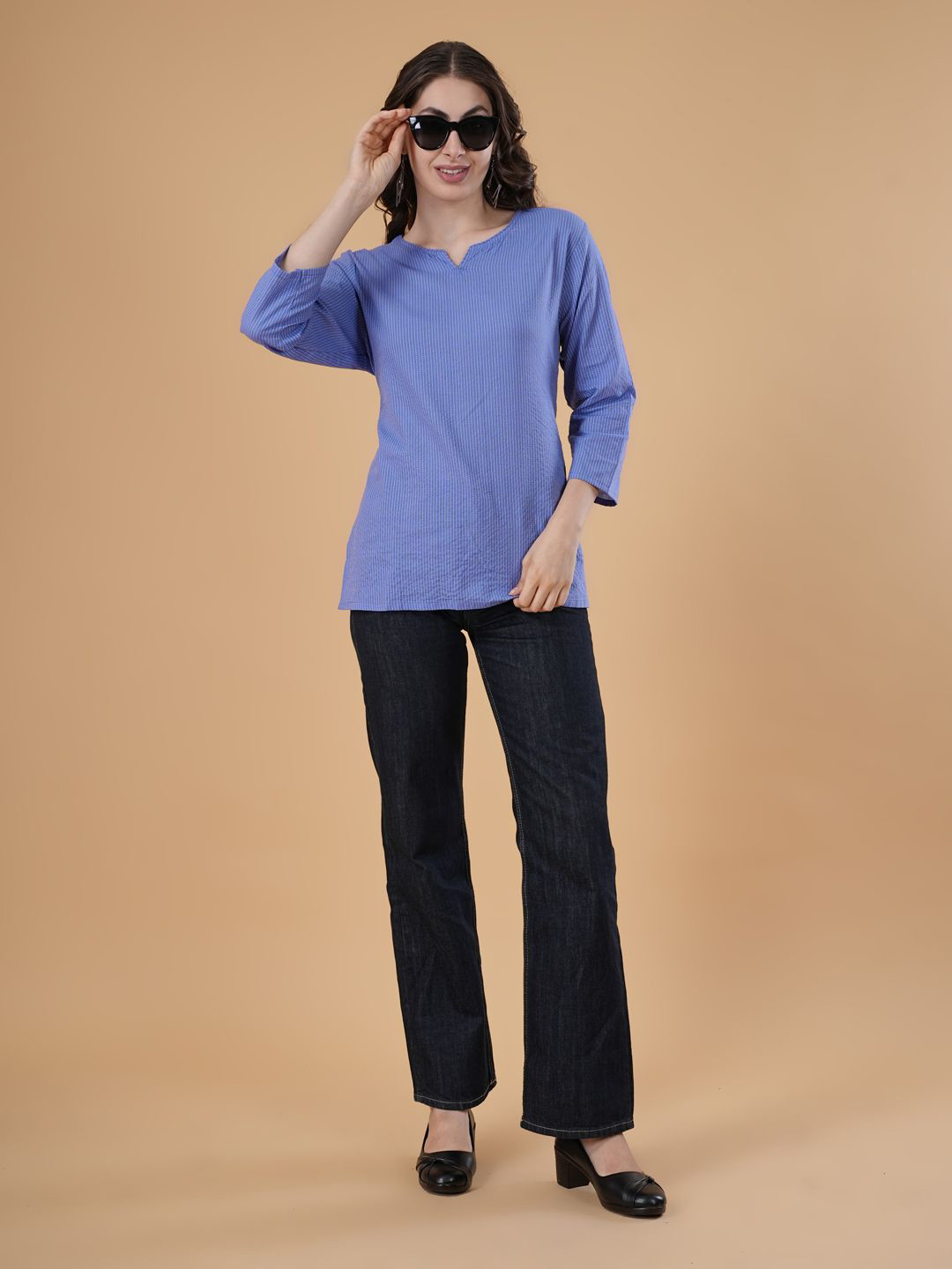 DESIGNER DHAAGE Striped V-Neck Pure Cotton Kurti