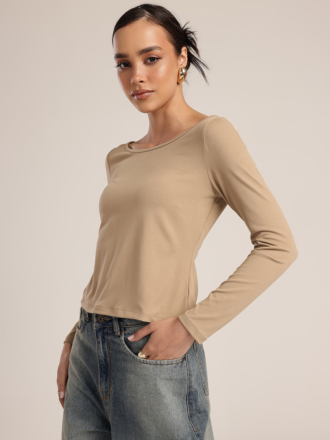 glitchez Boat Neck Open & Tie-Up Back Top