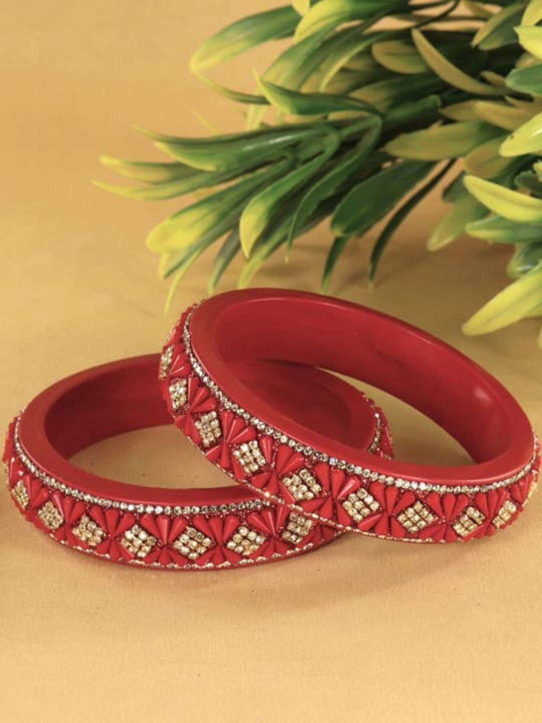 ZULKA Set Of 2 Lac Stone Studded Kada Bangles