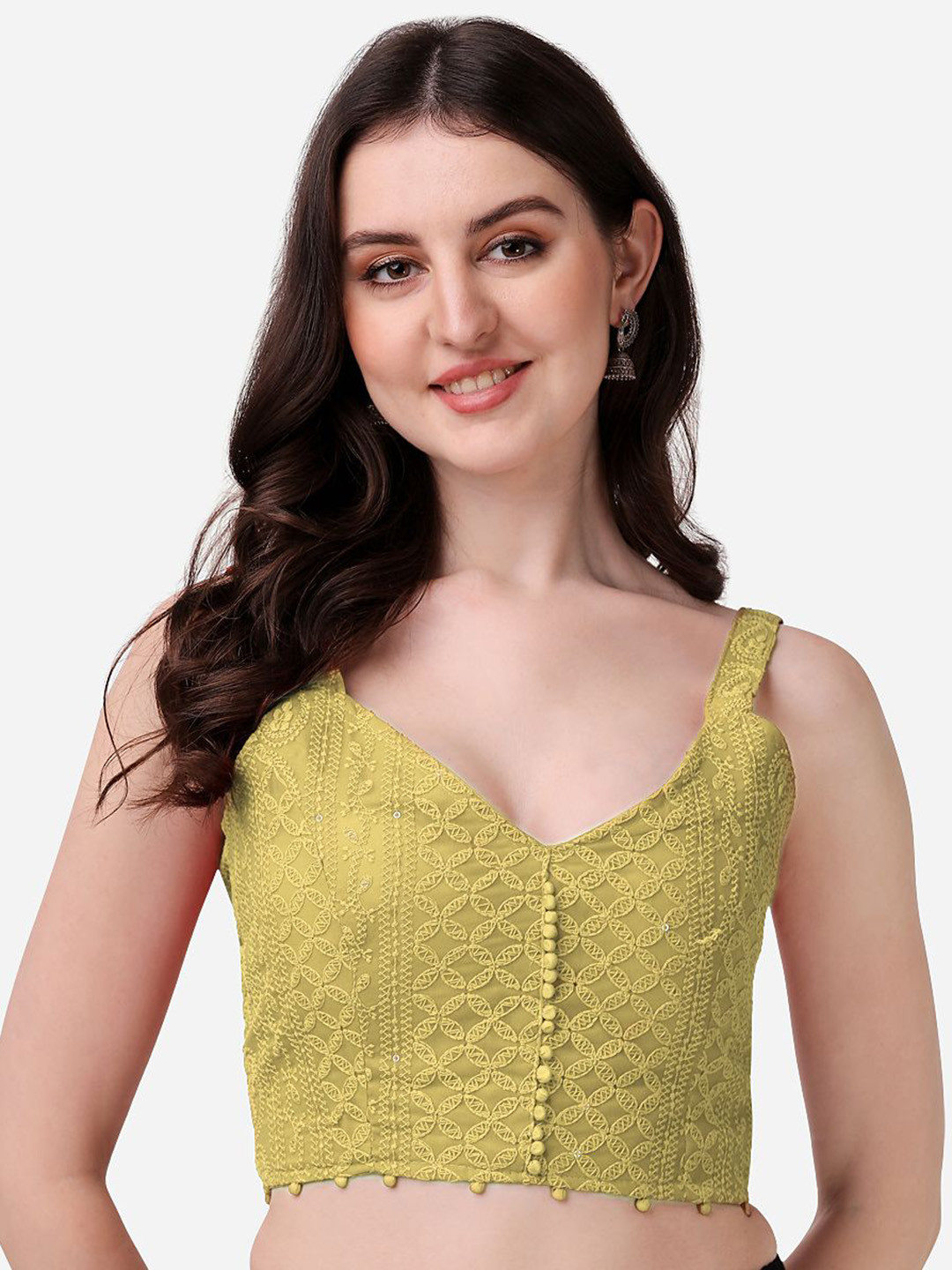 HERE&NOW Georgette Sequin Embroidery Sleeveless Readymade Blouse