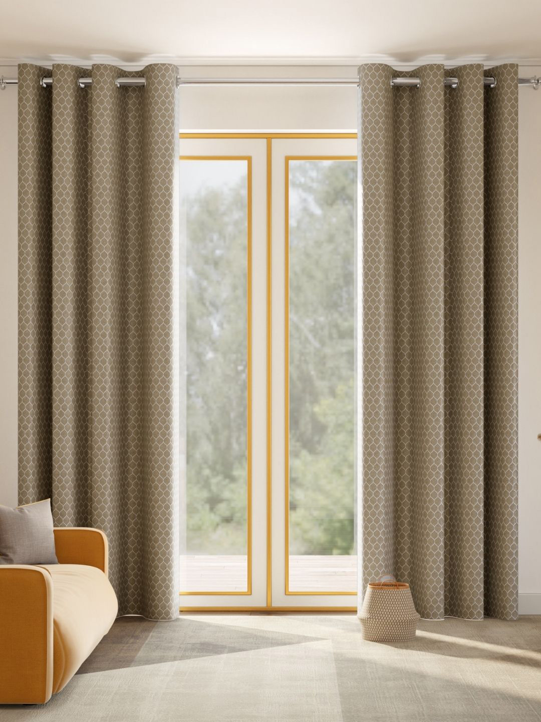 haus & kinder Mosaic Mirage Brown & White 2 Pieces Printed Room Darkening Door Curtains