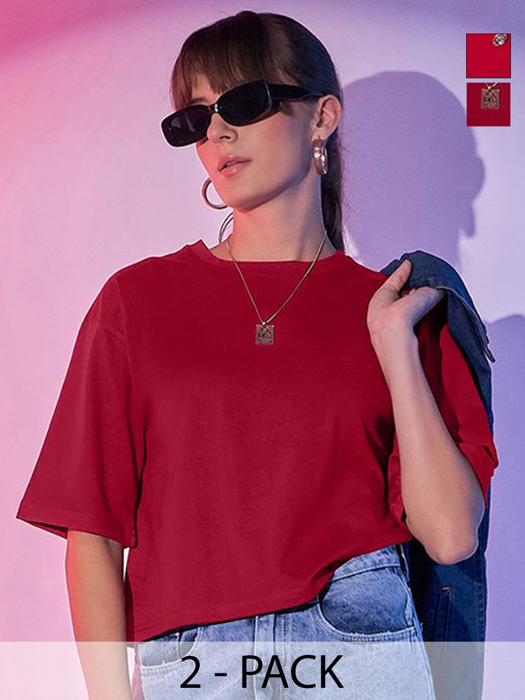 BUY NEW TREND Pack Of 2 Round Neck New Basics Cotton Boxy T-shirts