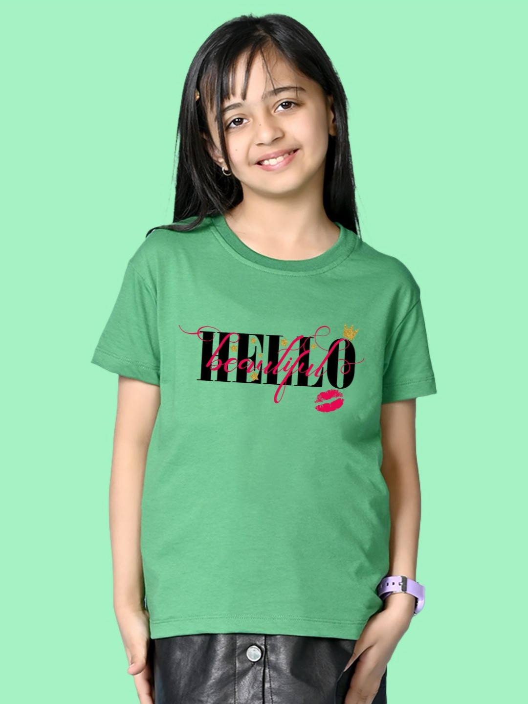 NUSYL Girls Hellow Text Printed Cotton T-shirt