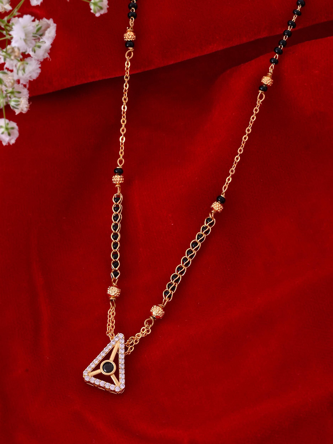 Anouk Gold-Plated Stainless Steel Geometrical AD Studded & Artificial Beaded Mangalsutra