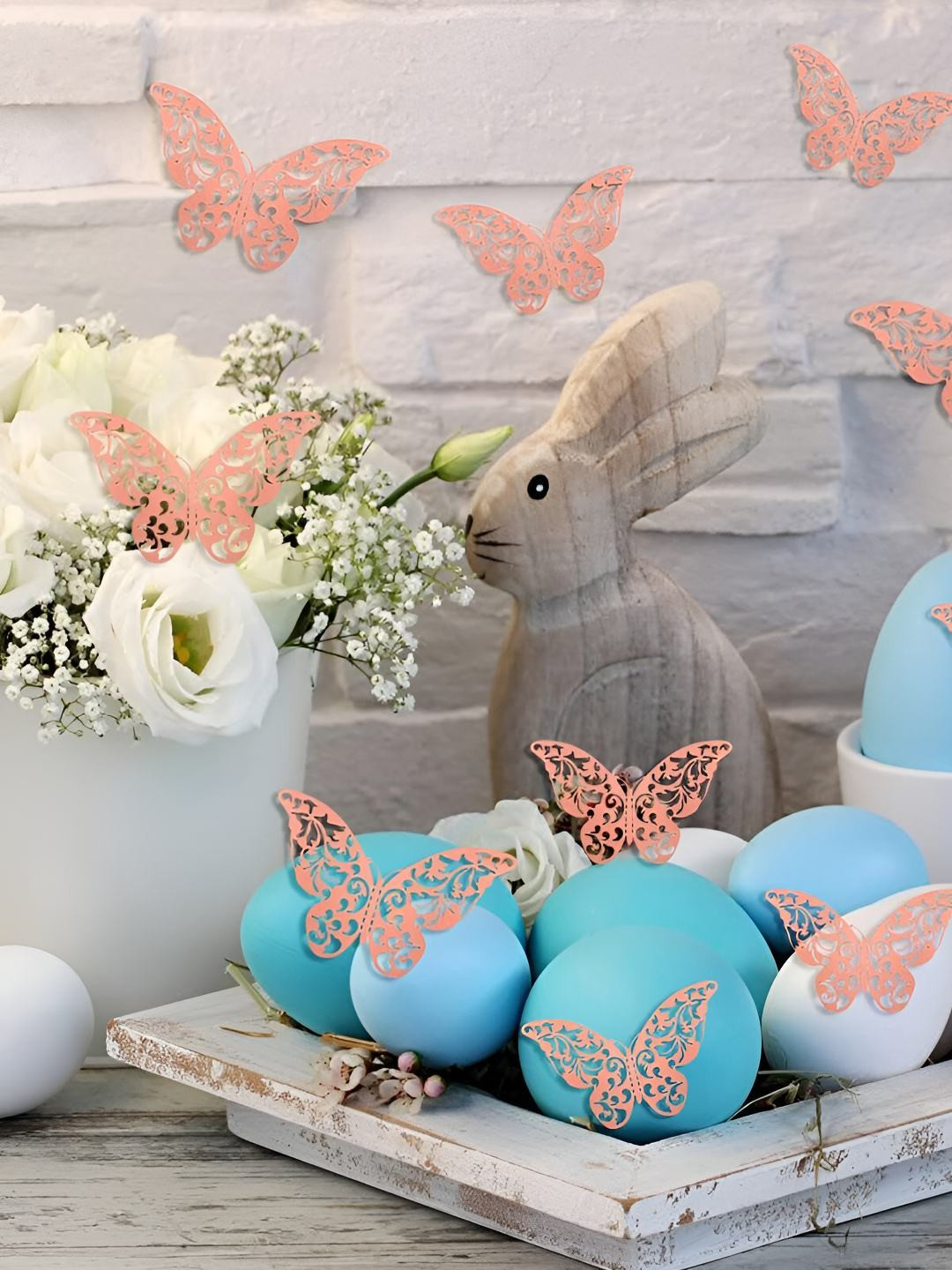 INDIAN ROYALS Set Of 12 Pink Rose Gold 3D Wall Mix Size Butterfly Sticker Sheet