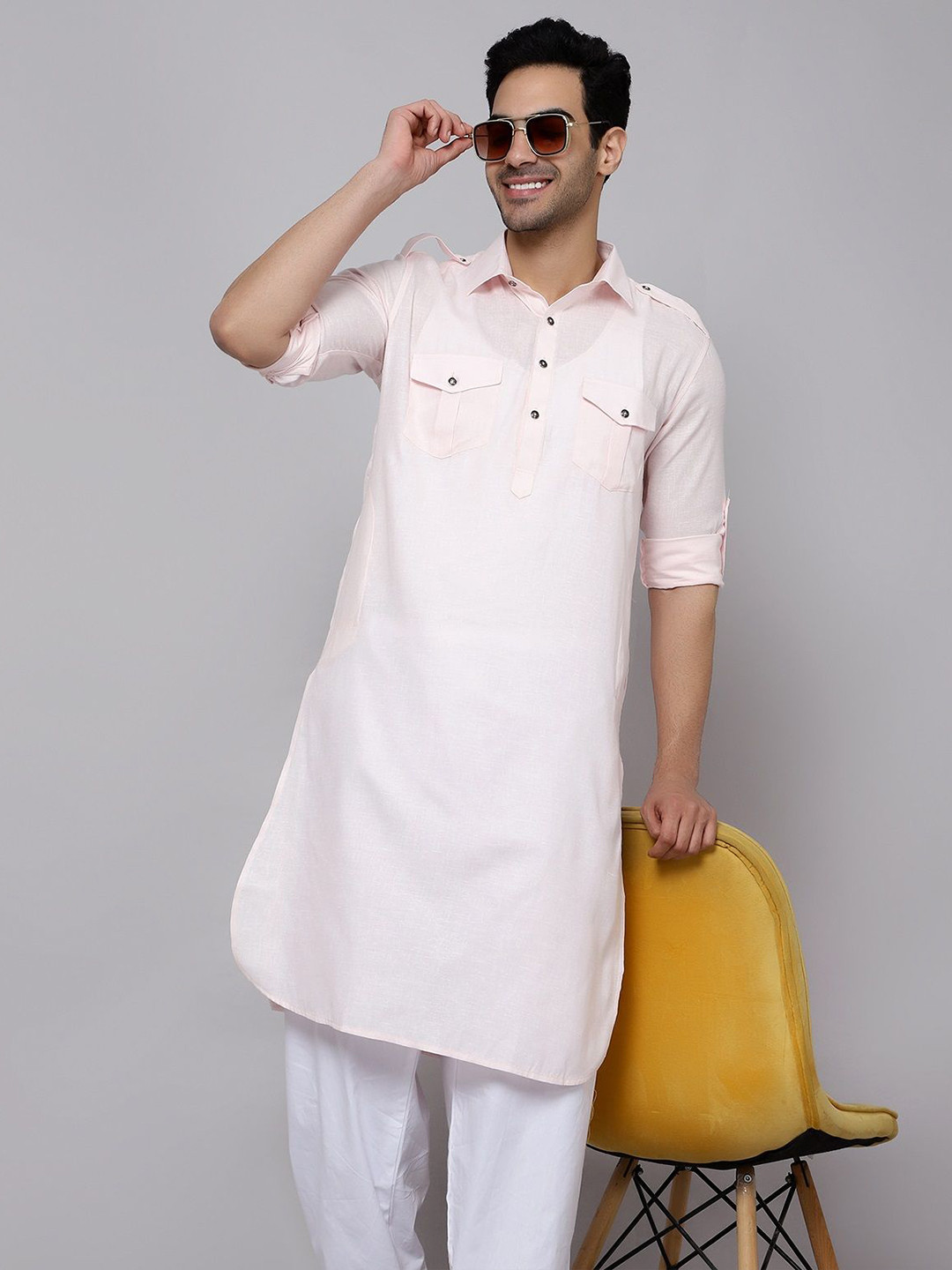 Sultan The King Of Kurta Shirt Collar Roll-Up Sleeves Cotton Pathani Kurta